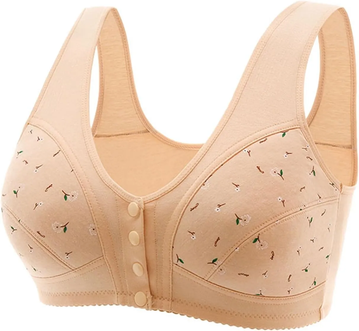 Daisy Bras for Older Women Front Closure Convenient Everyday Bras Mid Buttons Comfortable No Underwire Gathering Bras