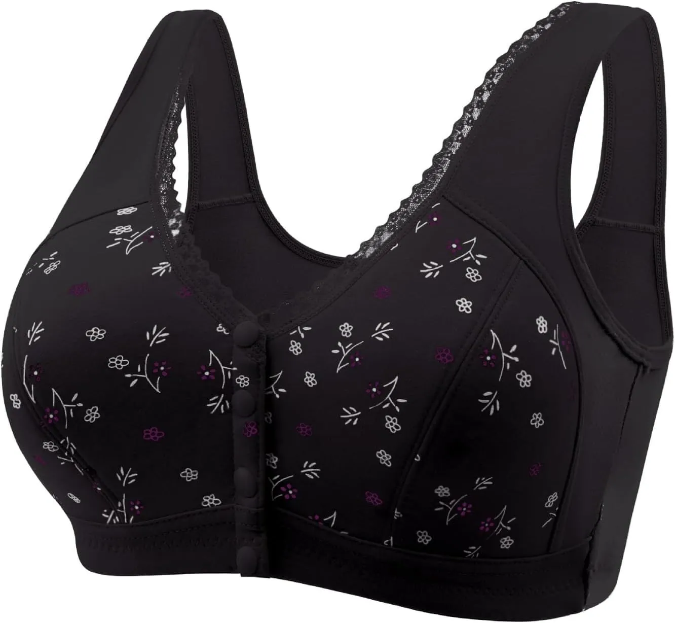 Daisy Bras for Older Women Front Closure Convenient Everyday Bras Mid Buttons Comfortable No Underwire Gathering Bras