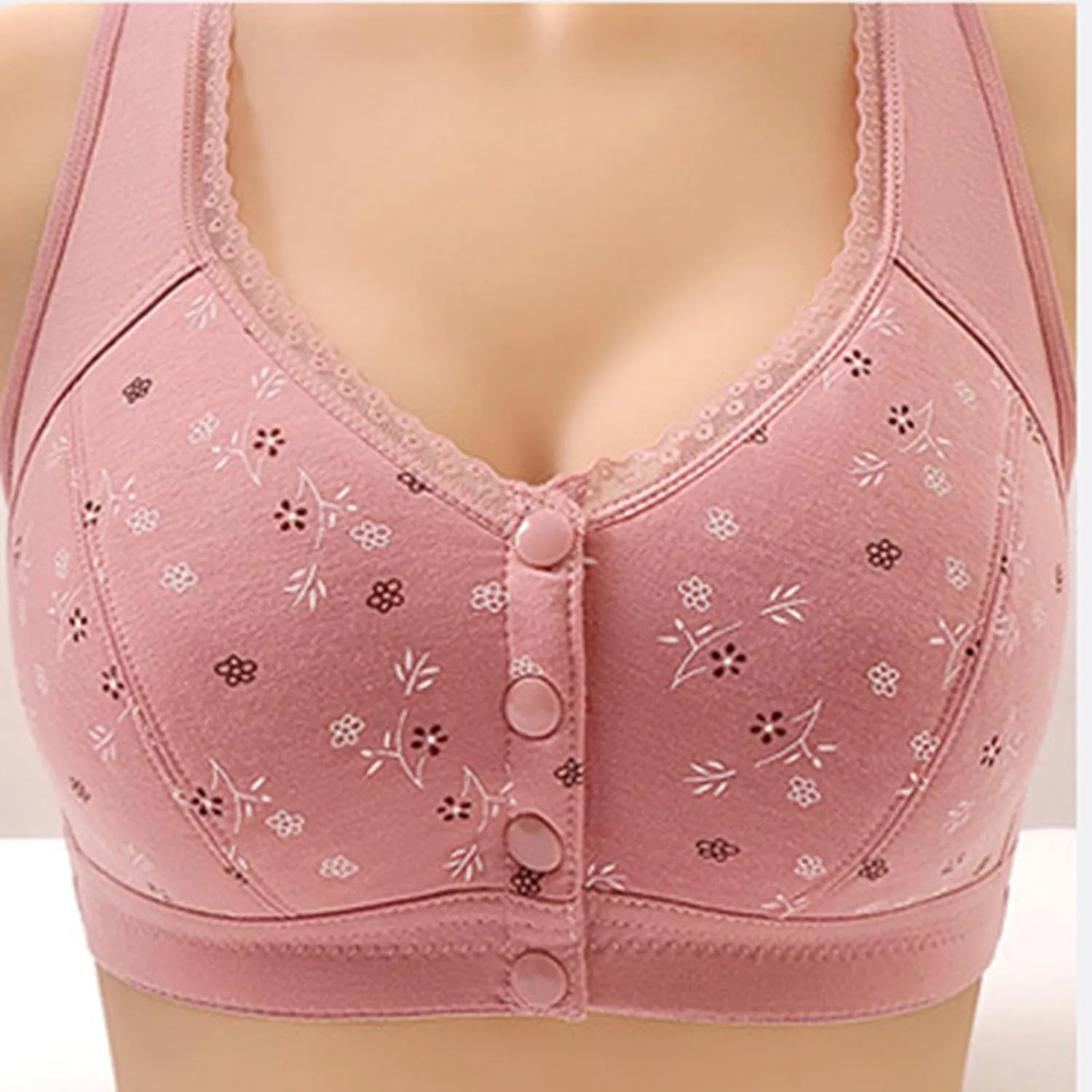 Daisy Bras for Older Women Front Closure Convenient Everyday Bras Mid Buttons Comfortable No Underwire Gathering Bras