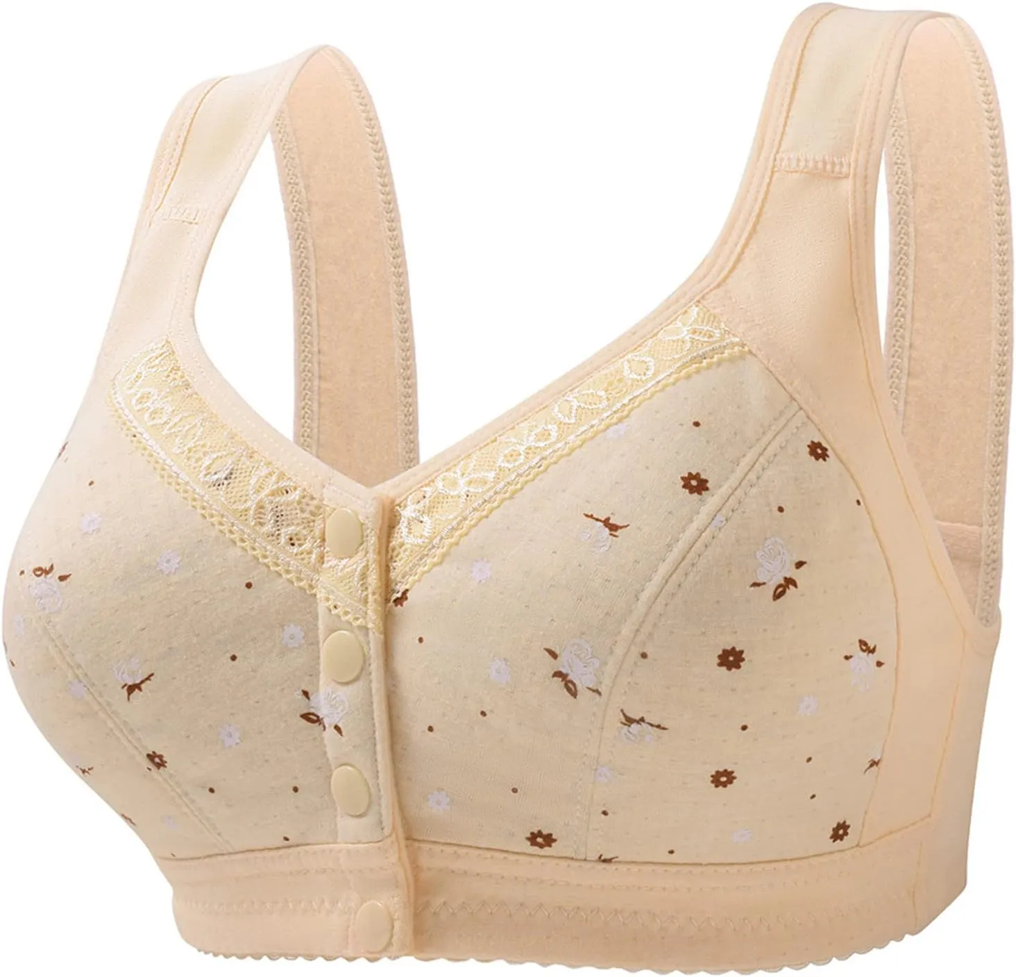 Daisy Bras for Older Women Front Closure No Underwire Full Coverage Everyday Bras Comfort Breathable Cotton Bralette