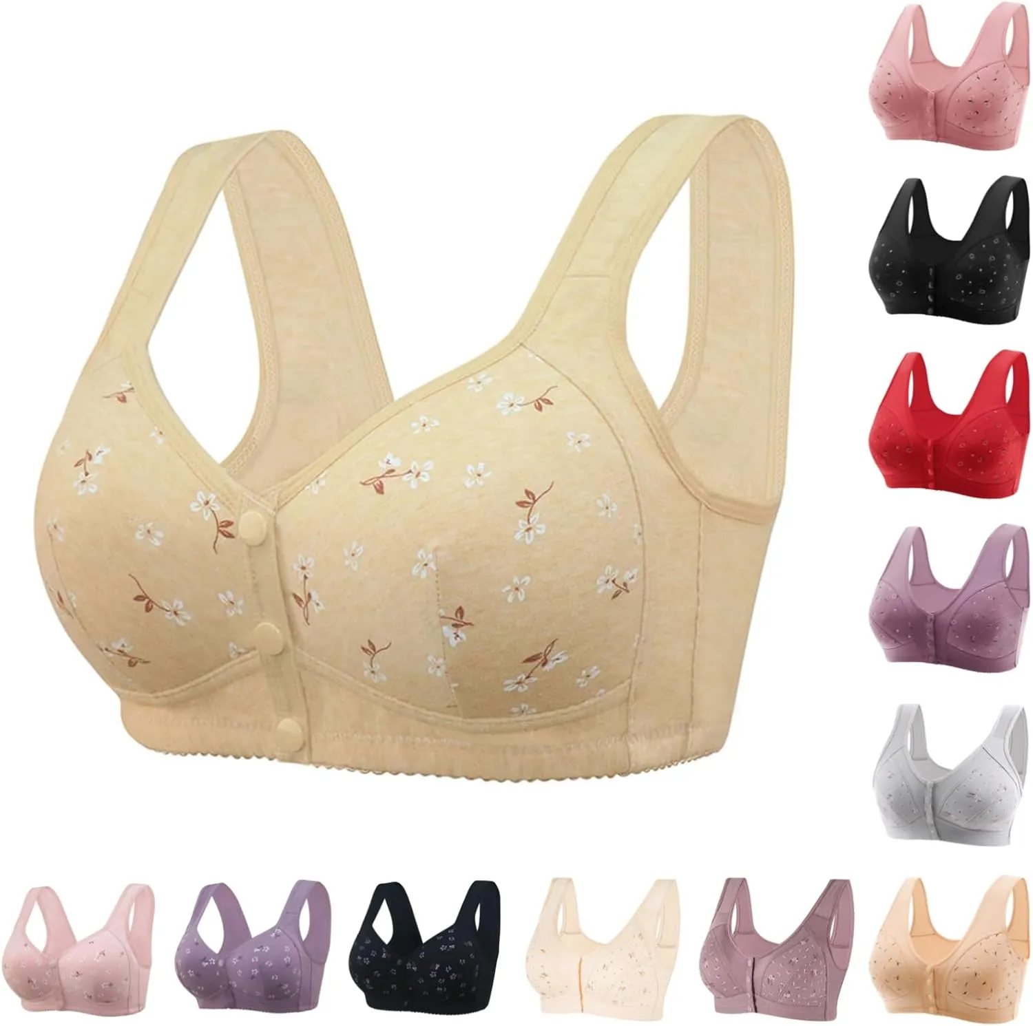 Daisy Bras for Older Women Front Closure Push up Bra No Underwire Senior Bra with Snaps 2025 Upgraded Breathable Cotton Bras