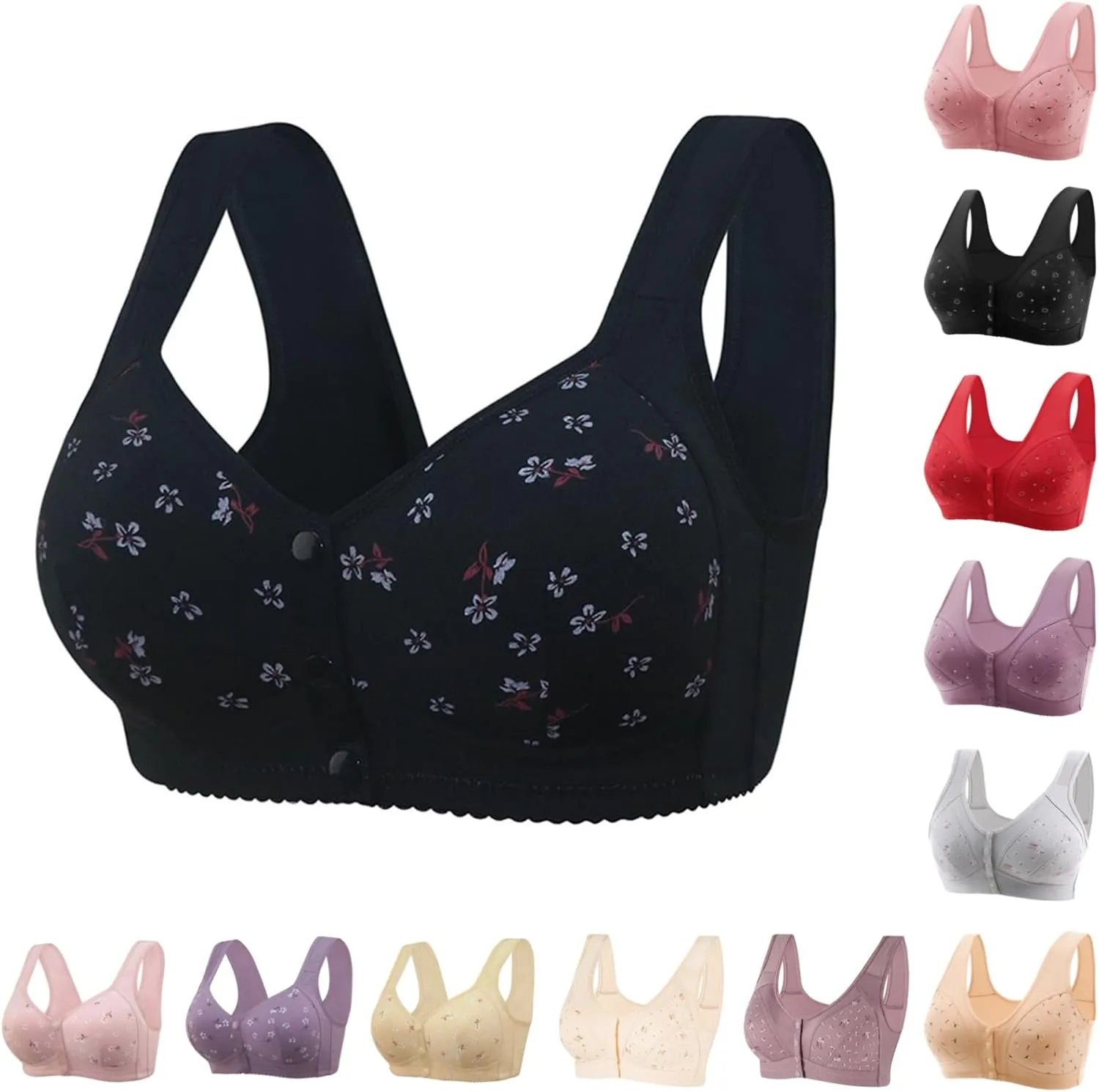 Daisy Bras for Older Women Front Closure Push up Bra No Underwire Senior Bra with Snaps 2025 Upgraded Breathable Cotton Bras