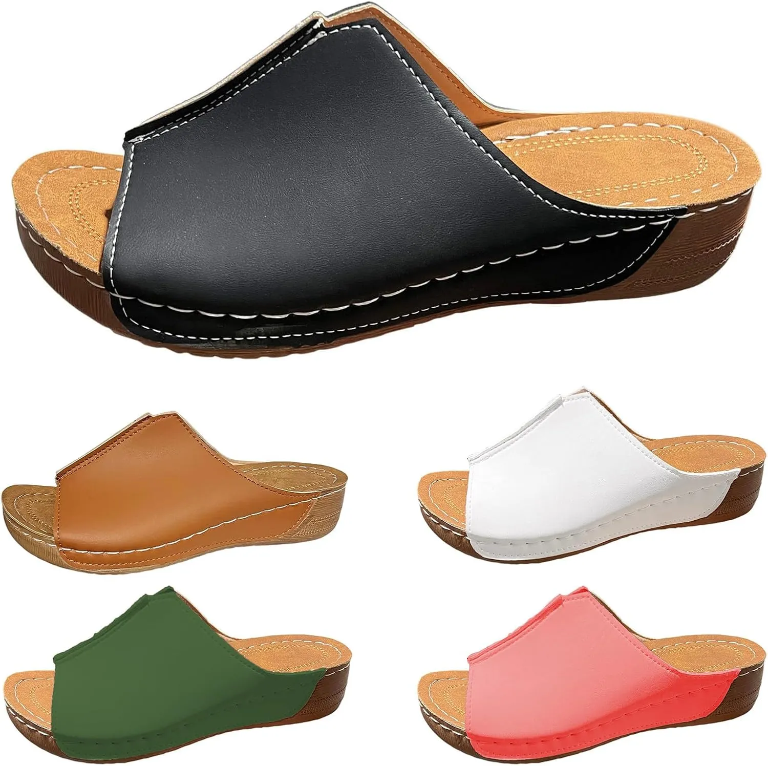 Damping Sole Upgradation Stretch Sandals for Women Orthopedic Arch Support Flat Slip on Platform Wedge Sandals