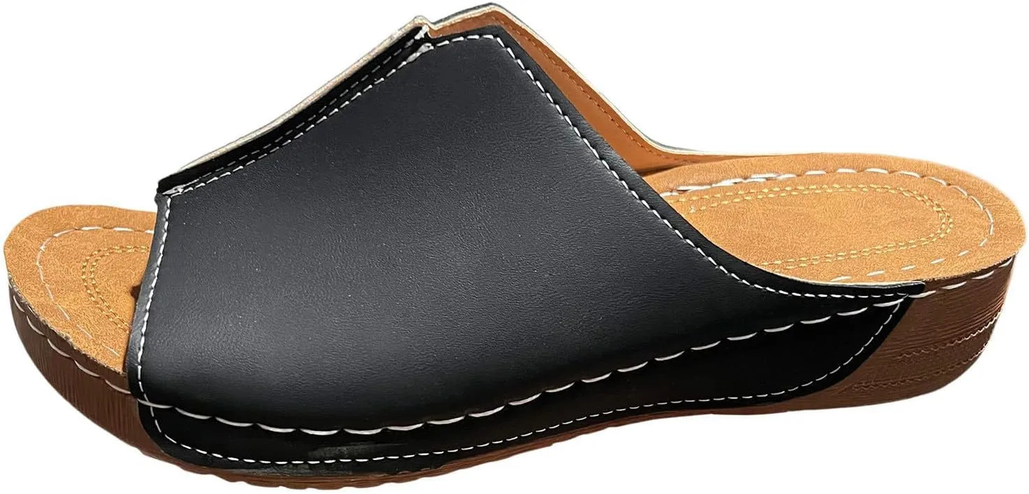 Damping Sole Upgradation Stretch Sandals for Women Orthopedic Arch Support Flat Slip on Platform Wedge Sandals