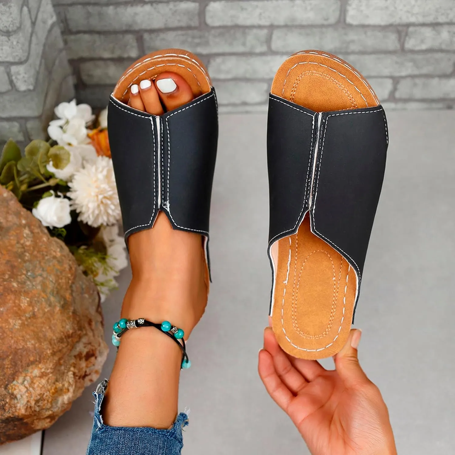 Damping Sole Upgradation Stretch Sandals for Women Orthopedic Arch Support Flat Slip on Platform Wedge Sandals