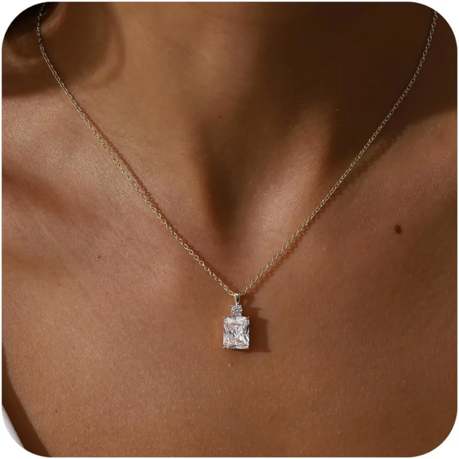 Diamond Necklaces for Women,Dainty Gold Necklace 14K Gold Plated Layered Necklace Simple CZ Diamond Pendant Necklaces for Women Trendy Jewelry Gifts