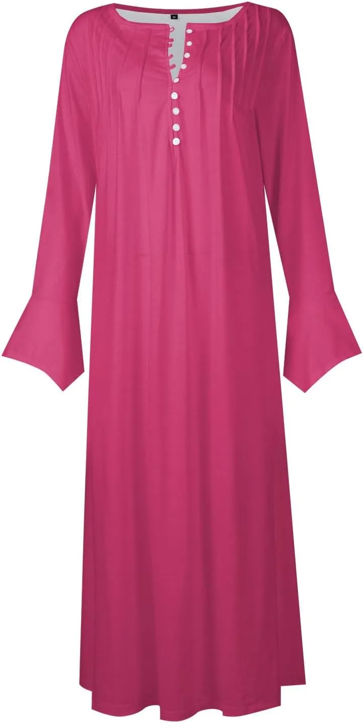Dresses for Women Casual Trendy Plus Size Long Sleeve Midi Dress Sexy V Neck Button Down Summer Fall Flowy Dress