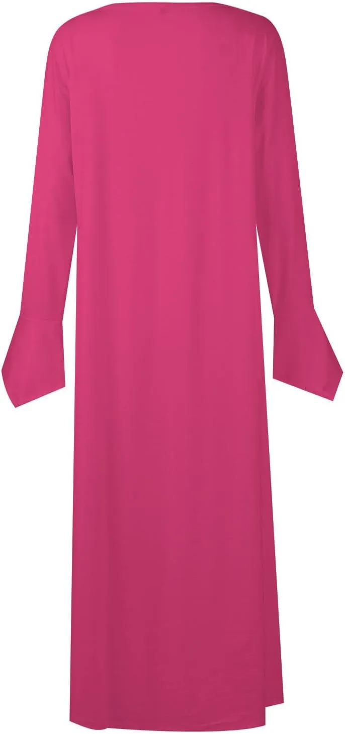 Dresses for Women Casual Trendy Plus Size Long Sleeve Midi Dress Sexy V Neck Button Down Summer Fall Flowy Dress