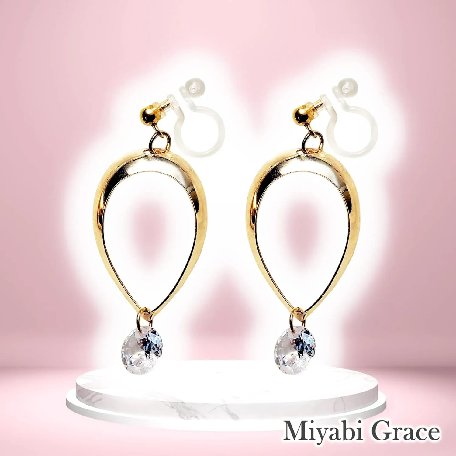 Drop Cubic Zirconia Invisible Clip On Earrings for Women Not Pierced Gold Teardrop Sqaure CZ Crystal Dangle Gold Silver Comfortable Clip On Earrings Miyabi Grace Bridal Wedding Prom