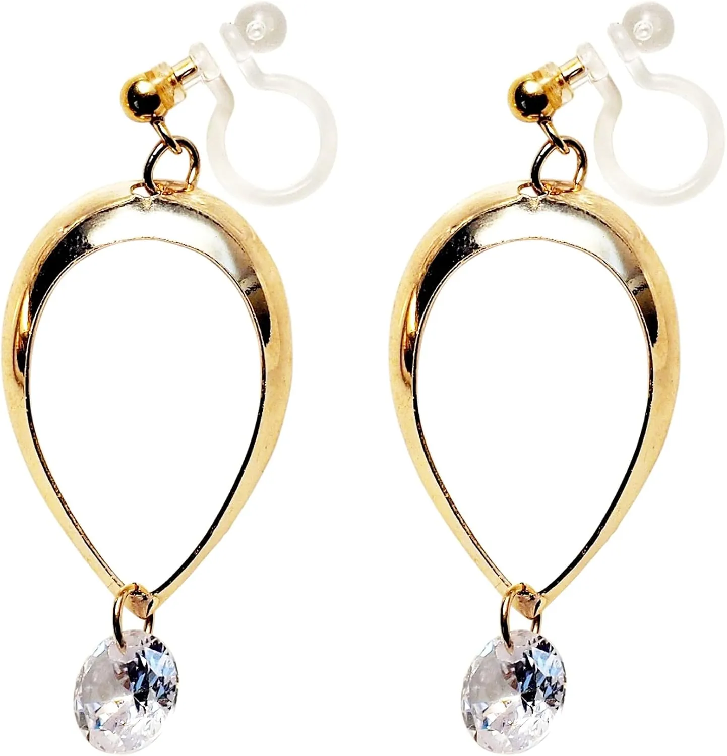 Drop Cubic Zirconia Invisible Clip On Earrings for Women Not Pierced Gold Teardrop Sqaure CZ Crystal Dangle Gold Silver Comfortable Clip On Earrings Miyabi Grace Bridal Wedding Prom