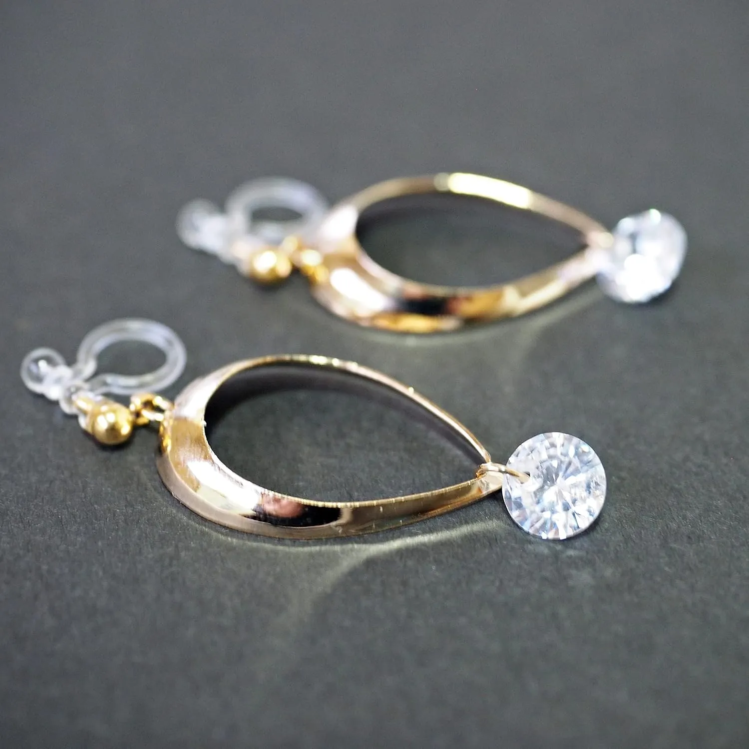 Drop Cubic Zirconia Invisible Clip On Earrings for Women Not Pierced Gold Teardrop Sqaure CZ Crystal Dangle Gold Silver Comfortable Clip On Earrings Miyabi Grace Bridal Wedding Prom