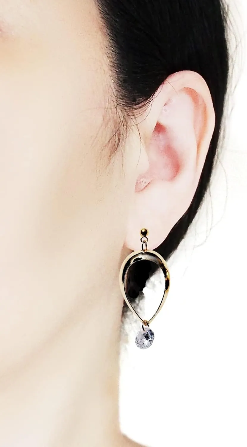 Drop Cubic Zirconia Invisible Clip On Earrings for Women Not Pierced Gold Teardrop Sqaure CZ Crystal Dangle Gold Silver Comfortable Clip On Earrings Miyabi Grace Bridal Wedding Prom