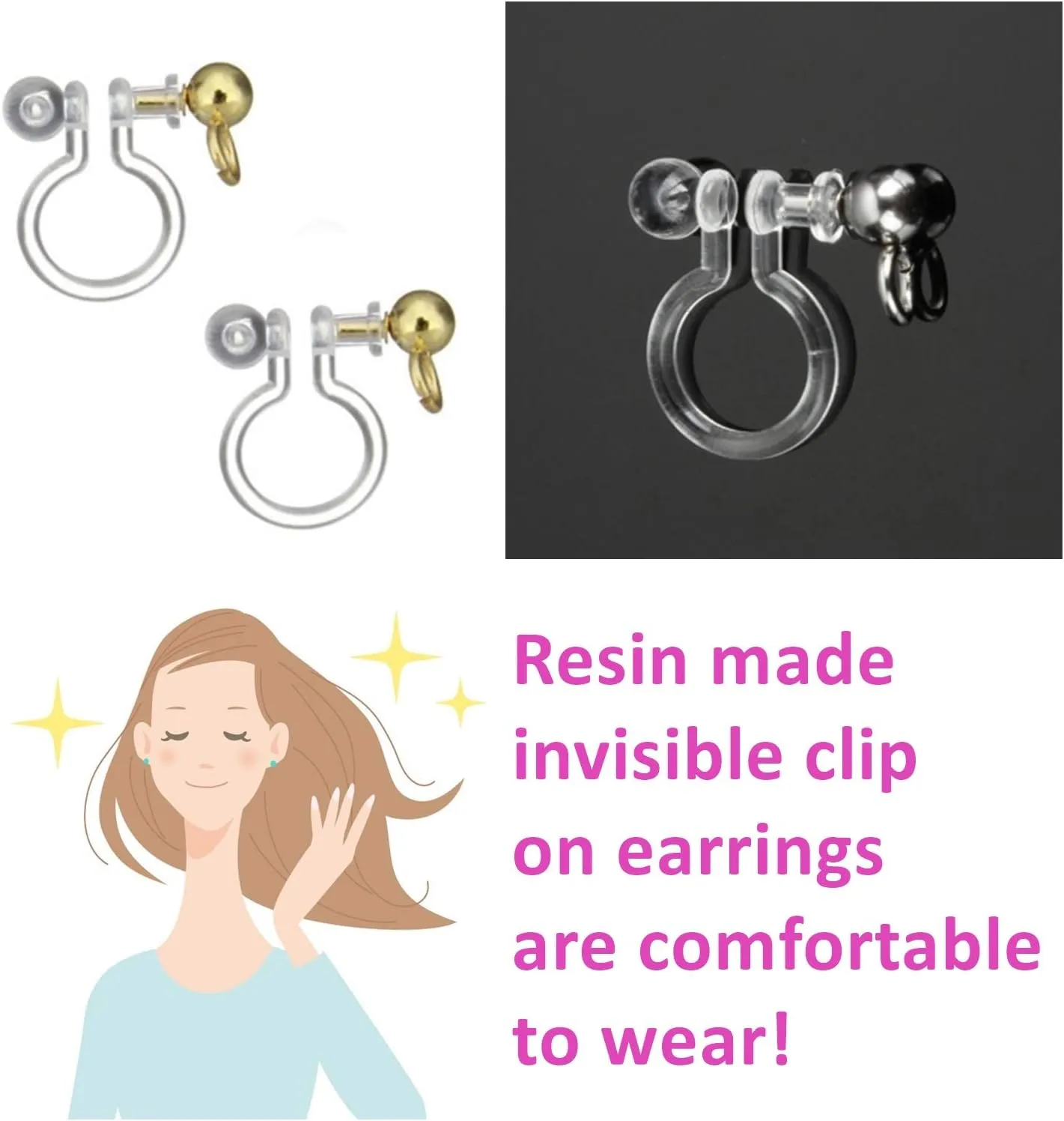 Drop Cubic Zirconia Invisible Clip On Earrings for Women Not Pierced Gold Teardrop Sqaure CZ Crystal Dangle Gold Silver Comfortable Clip On Earrings Miyabi Grace Bridal Wedding Prom