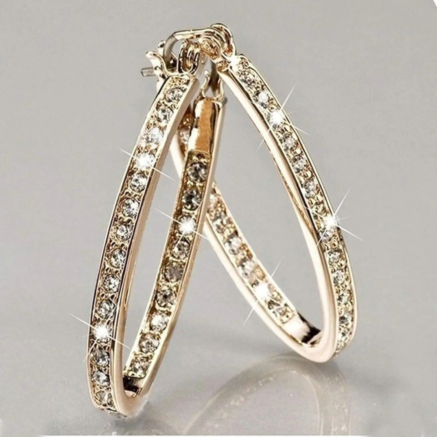 Earring Hoop Stud Drop & Dangle, Dazzling Women Rhinestone Inlaid Big Circle Hoop Earrings Party Banquet Jewelry for Women Teen Girls Birthday Christmas Friends Gift