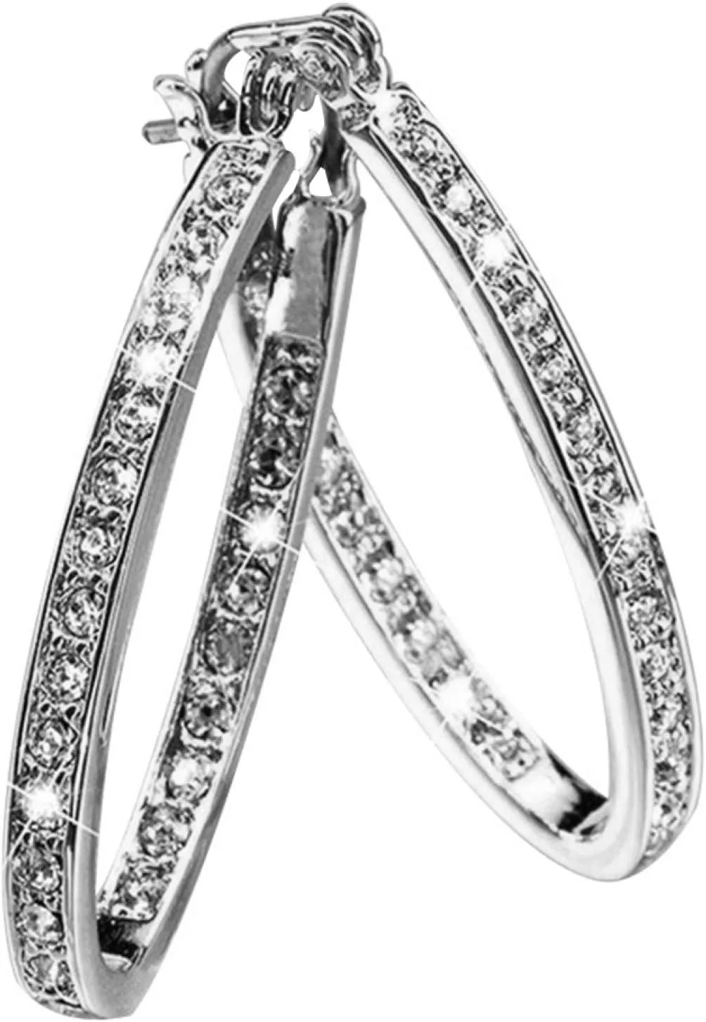 Earring Hoop Stud Drop & Dangle, Dazzling Women Rhinestone Inlaid Big Circle Hoop Earrings Party Banquet Jewelry for Women Teen Girls Birthday Christmas Friends Gift
