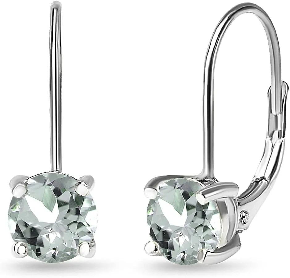 Earrings for Women, Birthstone Earrings, Genuine or Synthetic Gemstone, 6mm Round Leverback Earrings, Drop Earrings, Dangle Earrings for Women Sterling Silver Earrings Gold Flash