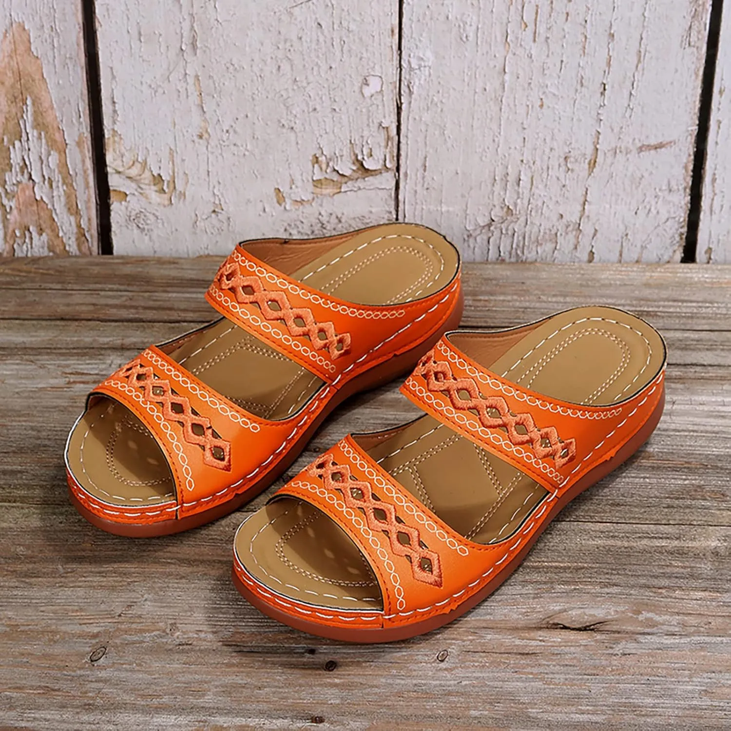 Eduavar Womens Sandals Casual Orthopedic Wedge Platform Sandals with Arch Support Comfortable Platform Walking Slip on Slides