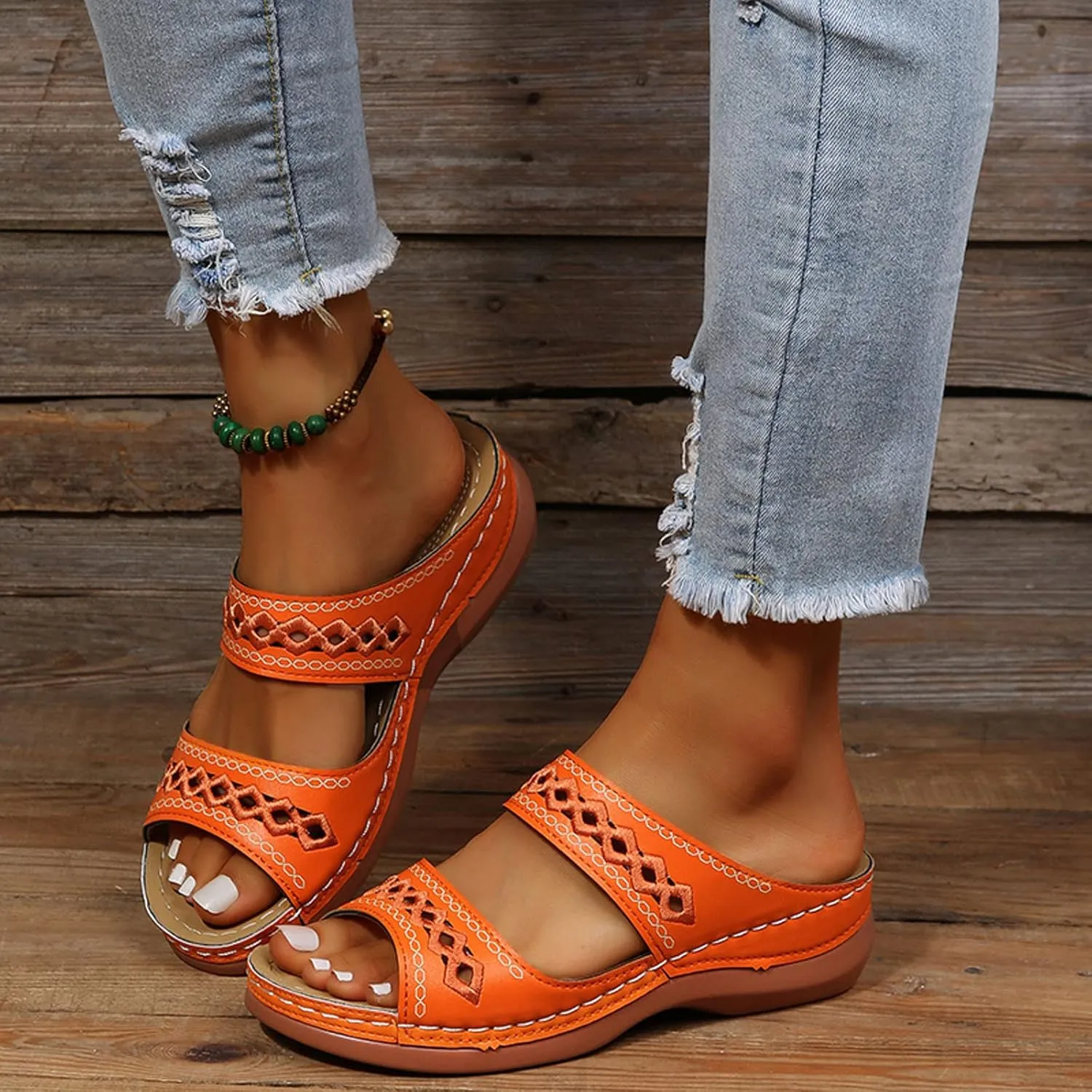 Eduavar Womens Sandals Casual Orthopedic Wedge Platform Sandals with Arch Support Comfortable Platform Walking Slip on Slides