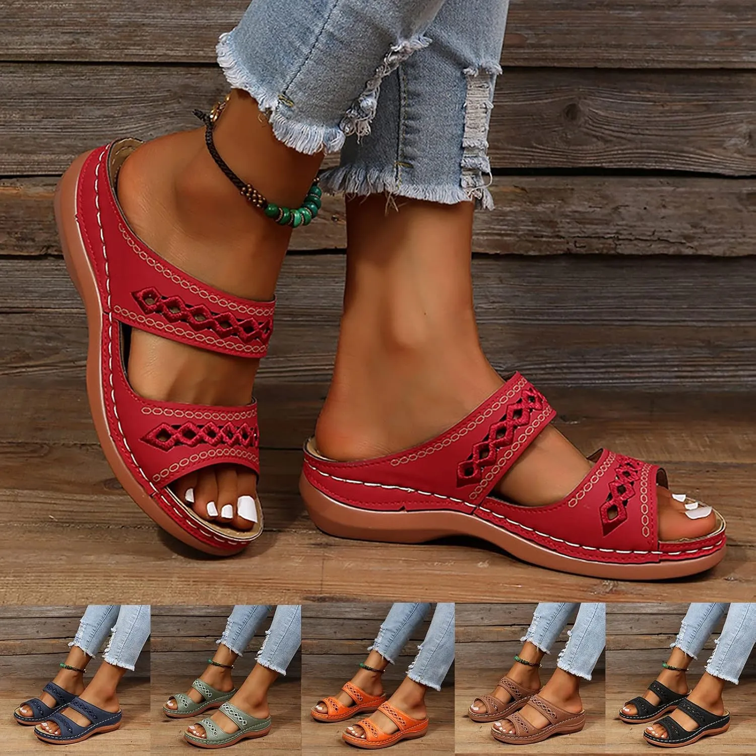 Eduavar Womens Sandals Casual Orthopedic Wedge Platform Sandals with Arch Support Comfortable Platform Walking Slip on Slides