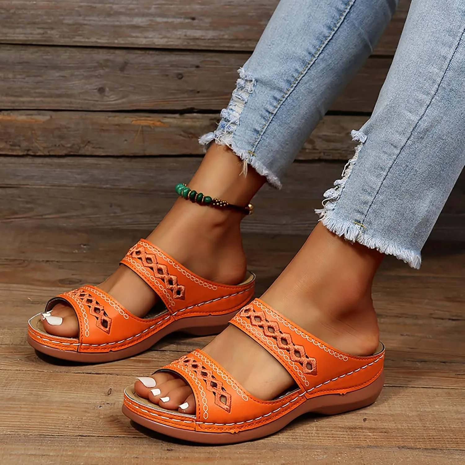 Eduavar Womens Sandals Casual Orthopedic Wedge Platform Sandals with Arch Support Comfortable Platform Walking Slip on Slides