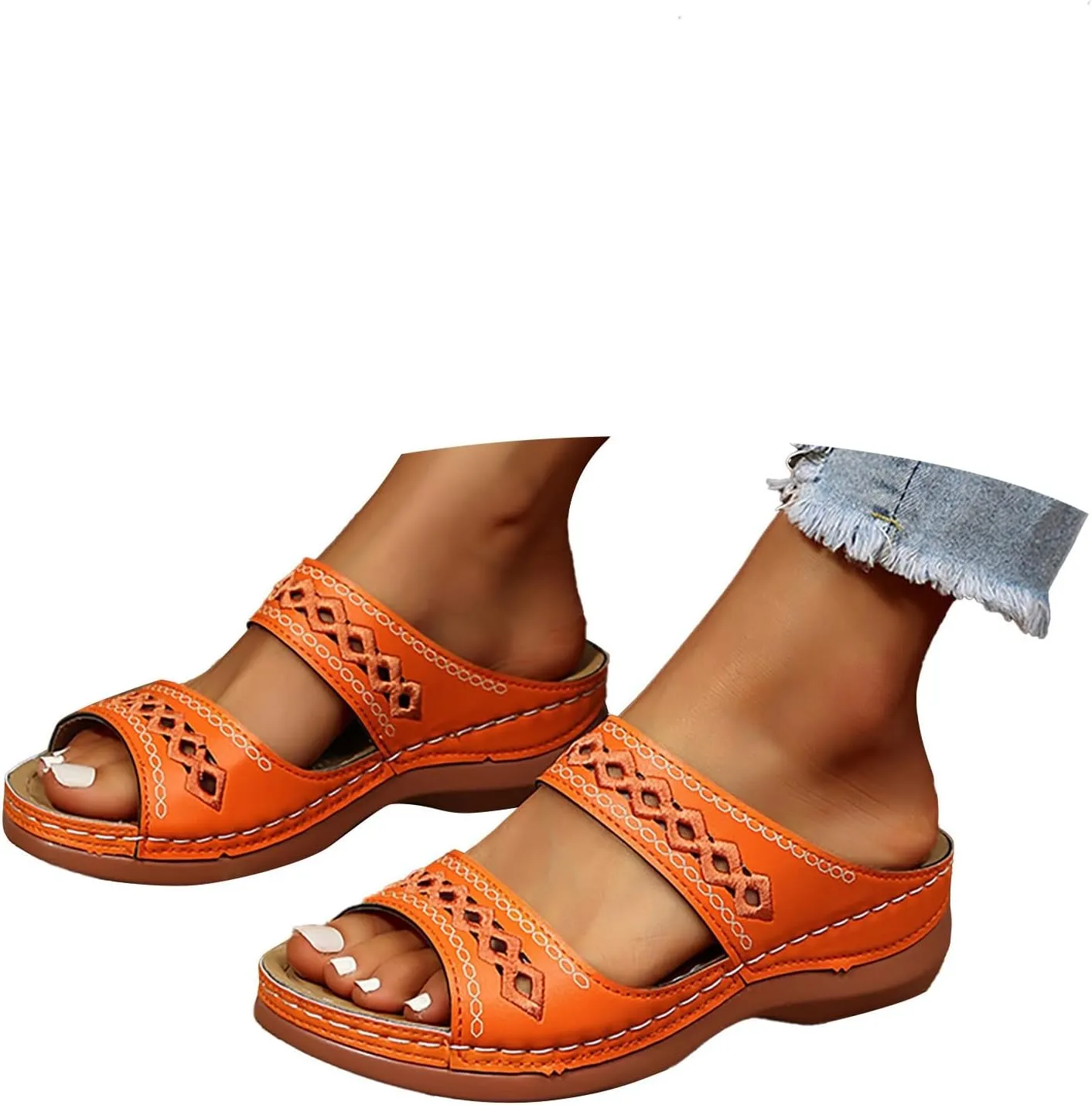 Eduavar Womens Sandals Casual Orthopedic Wedge Platform Sandals with Arch Support Comfortable Platform Walking Slip on Slides