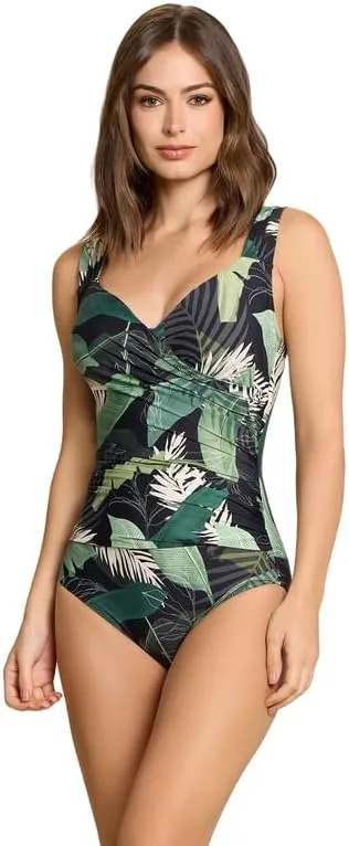 elemar One Piece Swimsuit for Women V Neck Sun Protection Tummy Control Full Coverage Swimwear Bathing Suit Beachwear