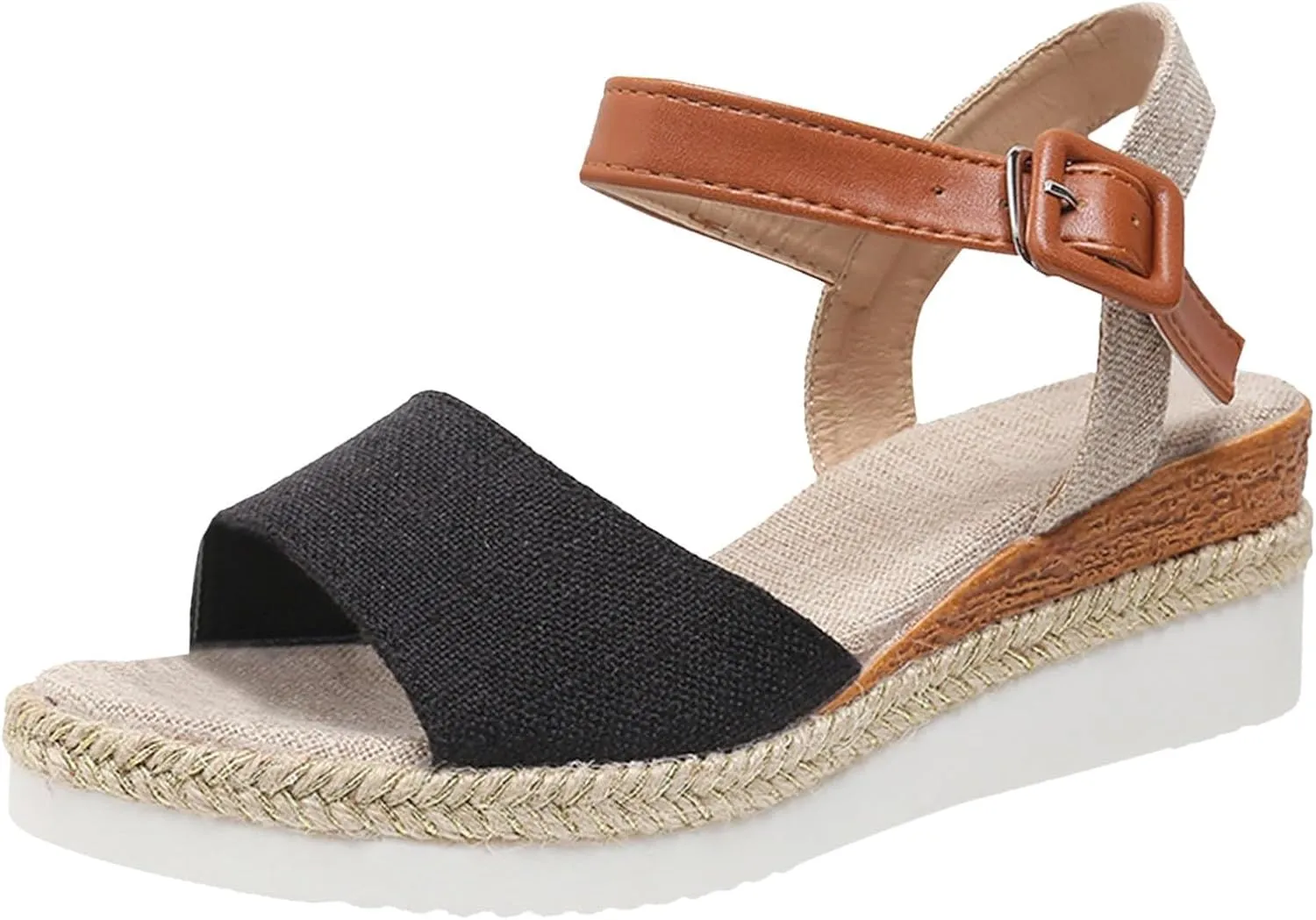 Espadrille Dressy Wedge Sandals Orthopedic Platform Espadrille Slip On Sandals Comfortable Fashion Braided Heels Shoes with Adjustable Ankle Strap Metal Buckle