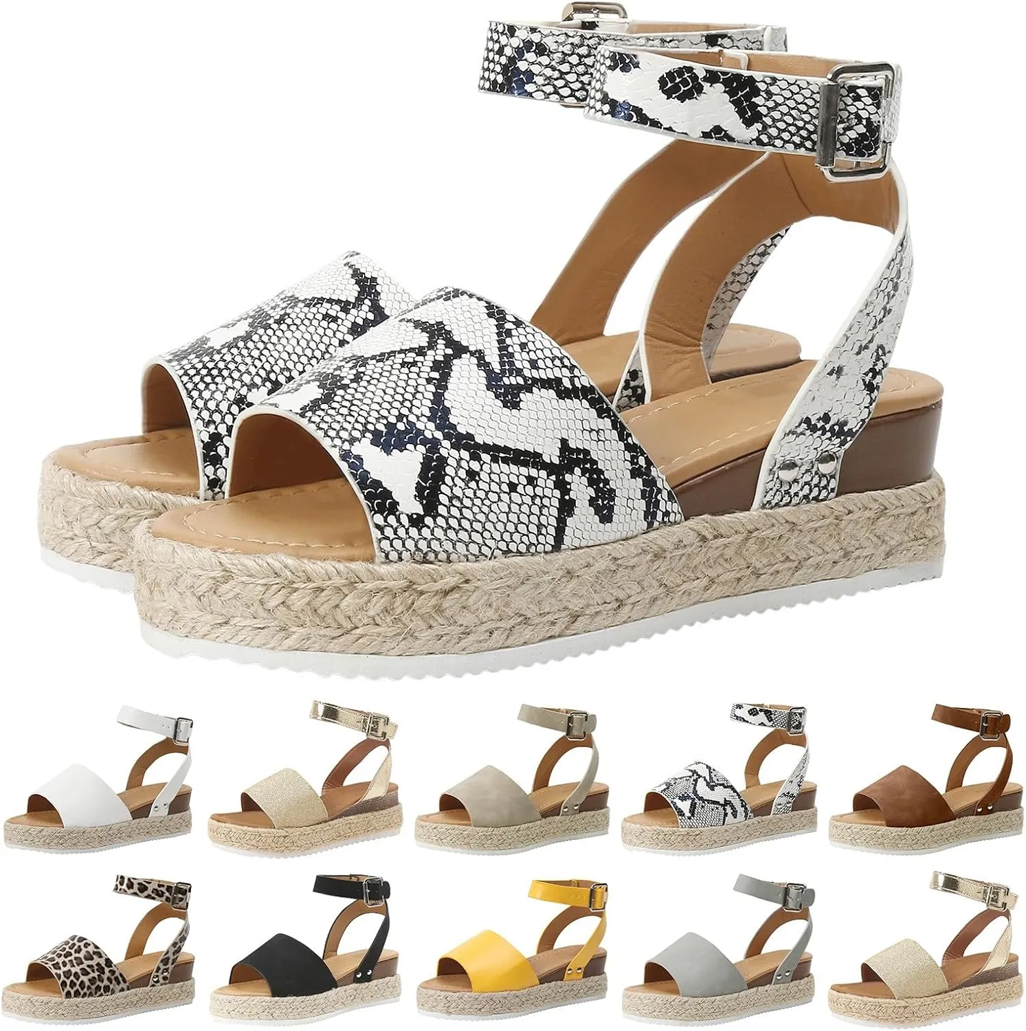 Espadrilles Flatform Wedge Sandal for Women Dressy,Casual Open Toe Buckle Ankle Strap Comfortable Arch Support Platform Wedge Sandals Summer Beach Shoes