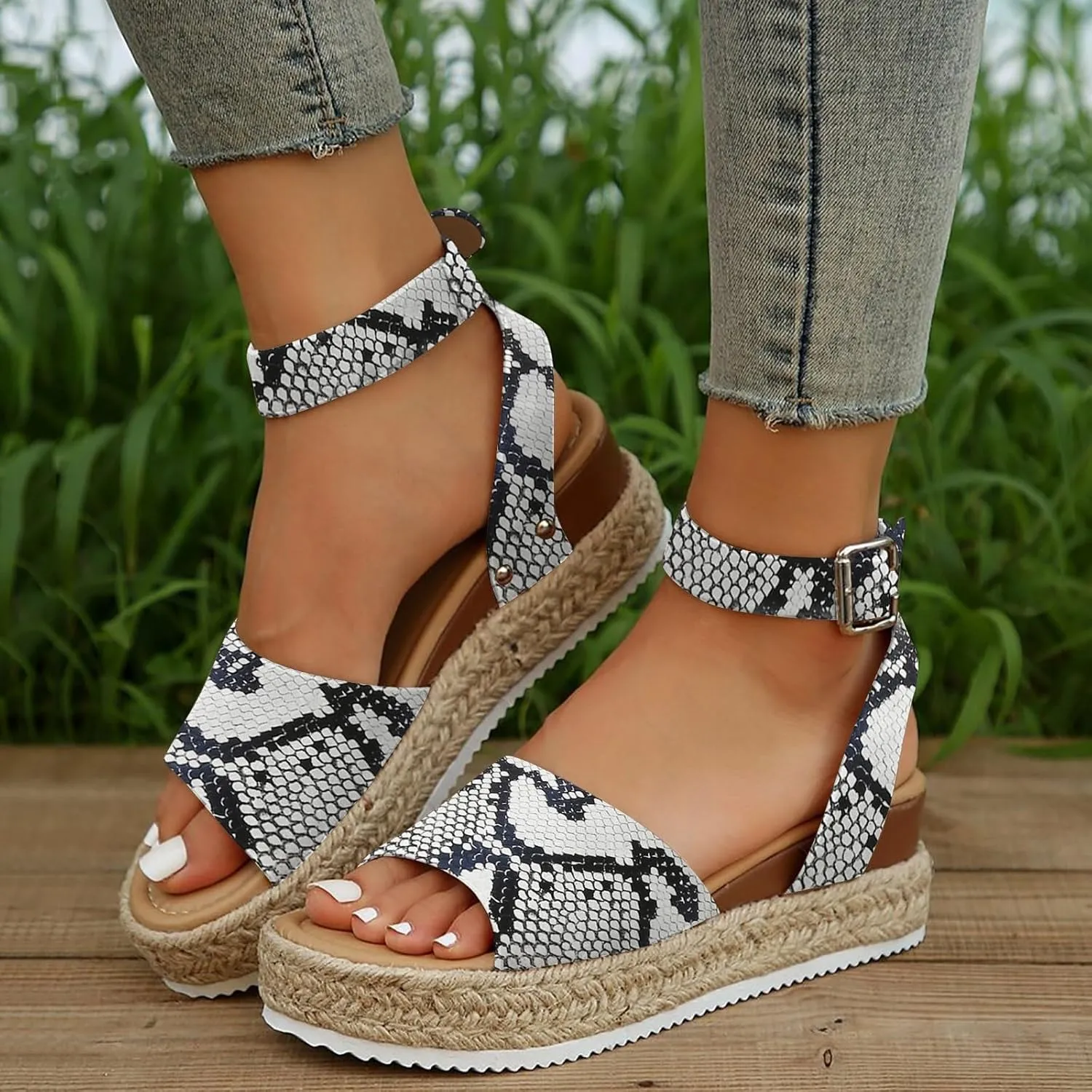 Espadrilles Flatform Wedge Sandal for Women Dressy,Casual Open Toe Buckle Ankle Strap Comfortable Arch Support Platform Wedge Sandals Summer Beach Shoes