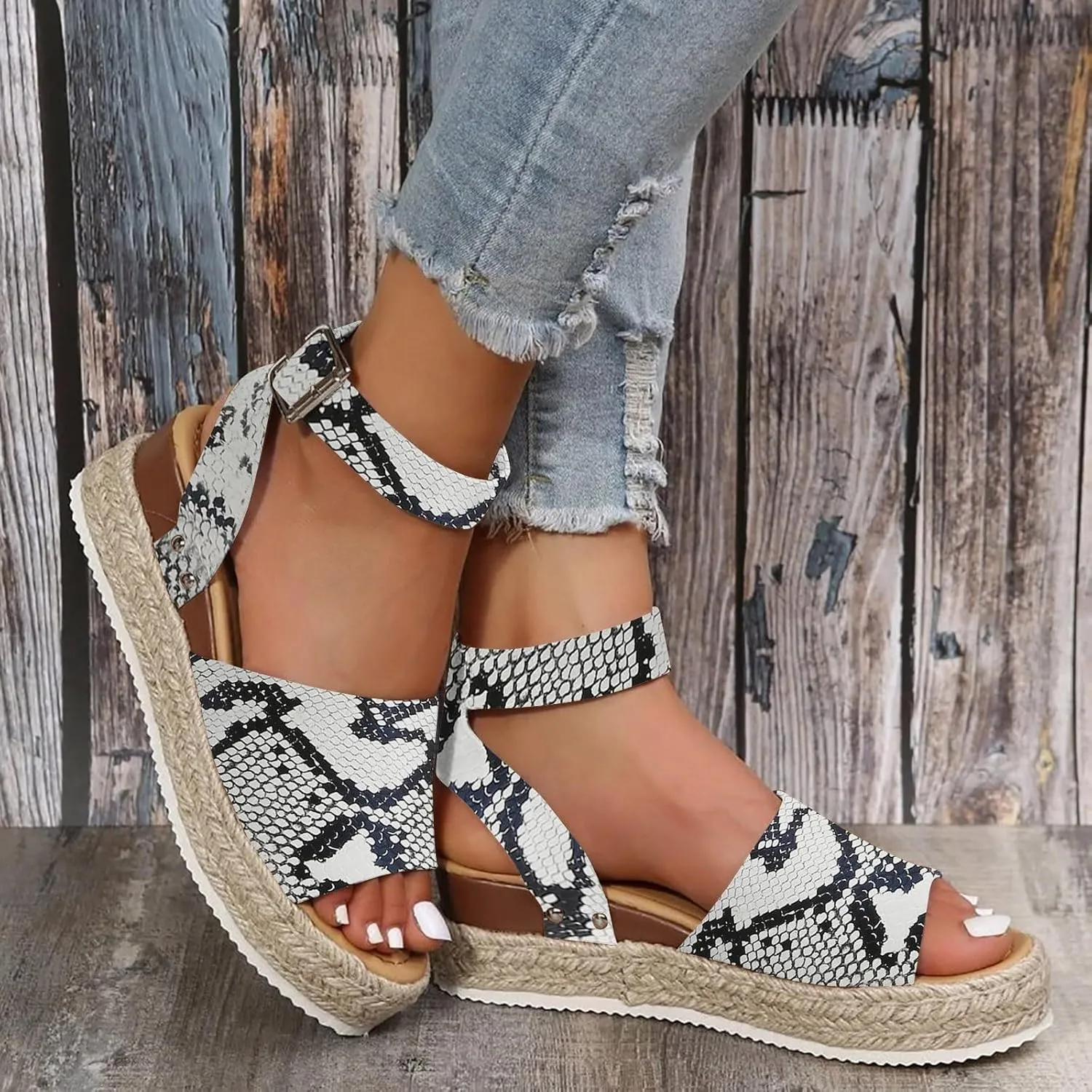 Espadrilles Flatform Wedge Sandal for Women Dressy,Casual Open Toe Buckle Ankle Strap Comfortable Arch Support Platform Wedge Sandals Summer Beach Shoes