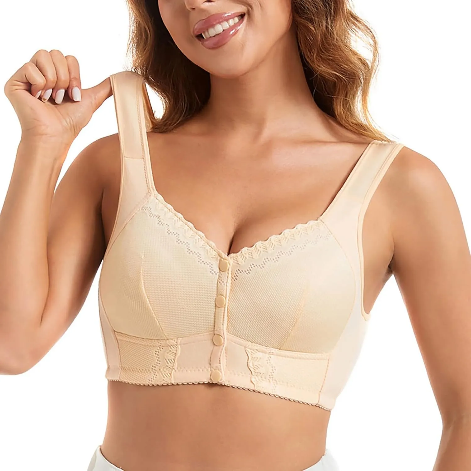 Evybliss Moona Bras for Seniors Front Closure Breathable Plus Size Wireless Minimizer Daisy Bras Push Up Bras for Older Women