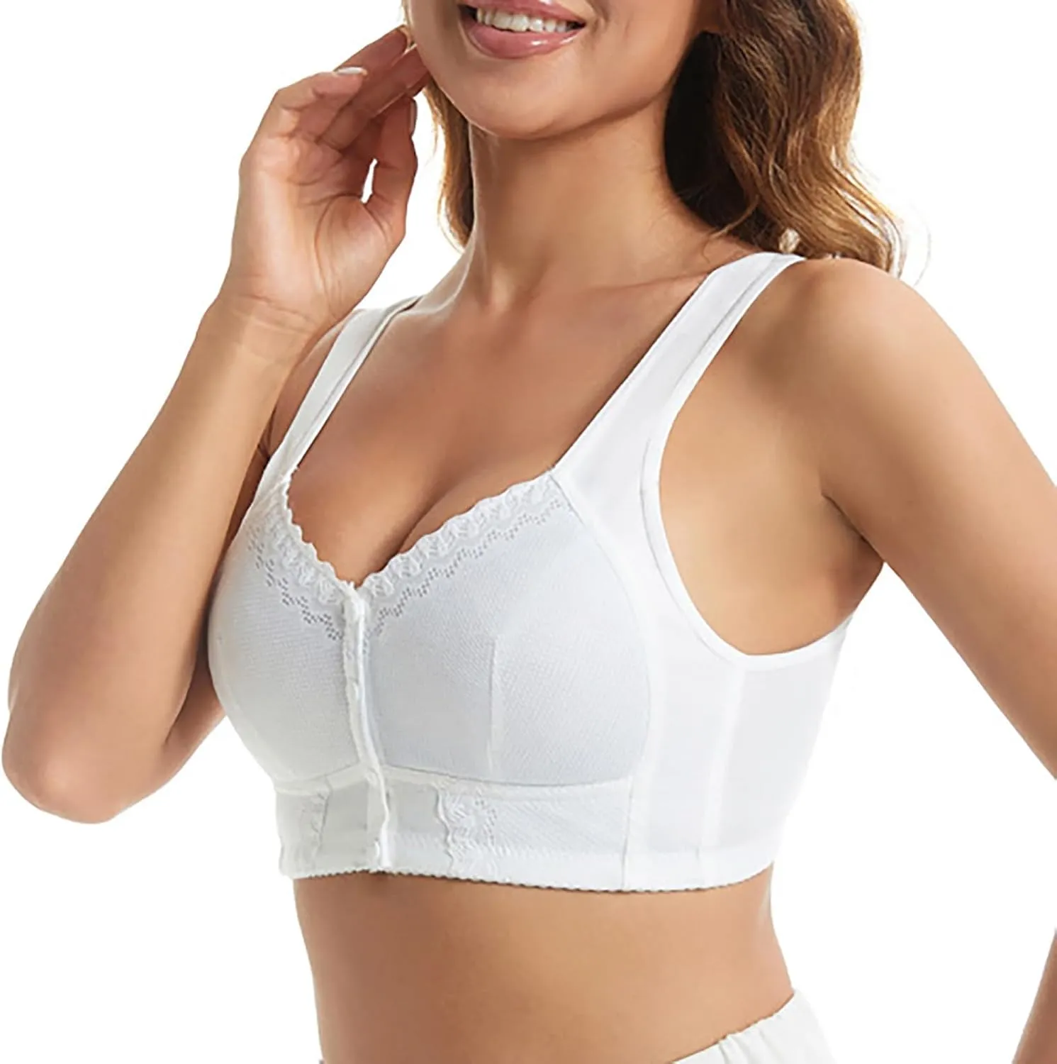 Evybliss Moona Bras for Seniors Front Closure Breathable Plus Size Wireless Minimizer Daisy Bras Push Up Bras for Older Women