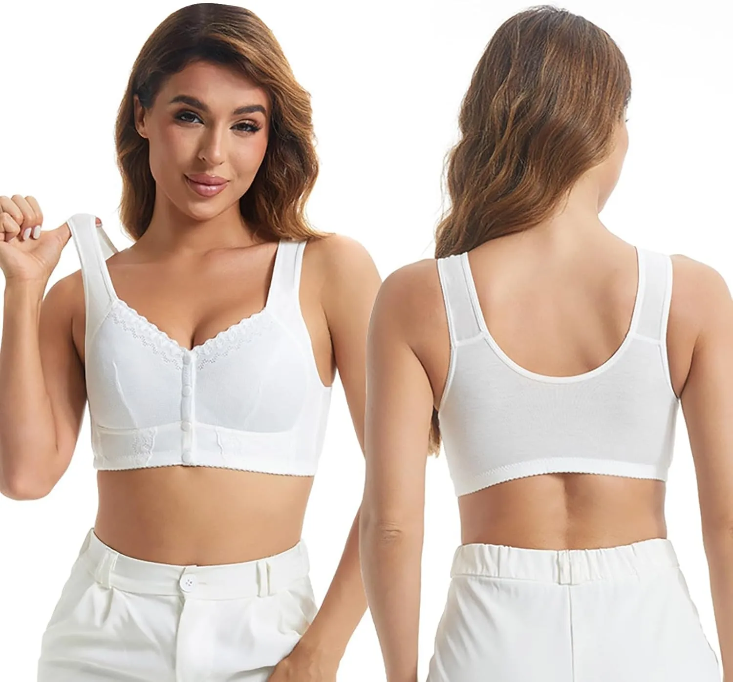 Evybliss Moona Bras for Seniors Front Closure Breathable Plus Size Wireless Minimizer Daisy Bras Push Up Bras for Older Women