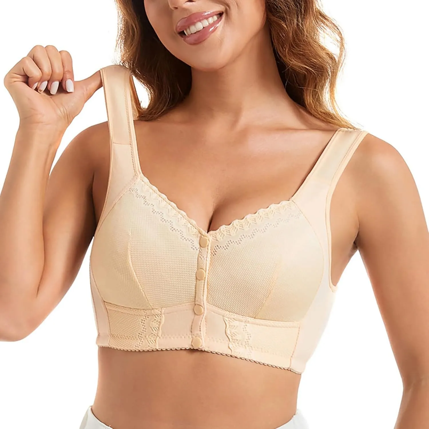 Evybliss Moona Bras for Seniors Front Closure Breathable Plus Size Wireless Minimizer Daisy Bras Push Up Bras for Older Women