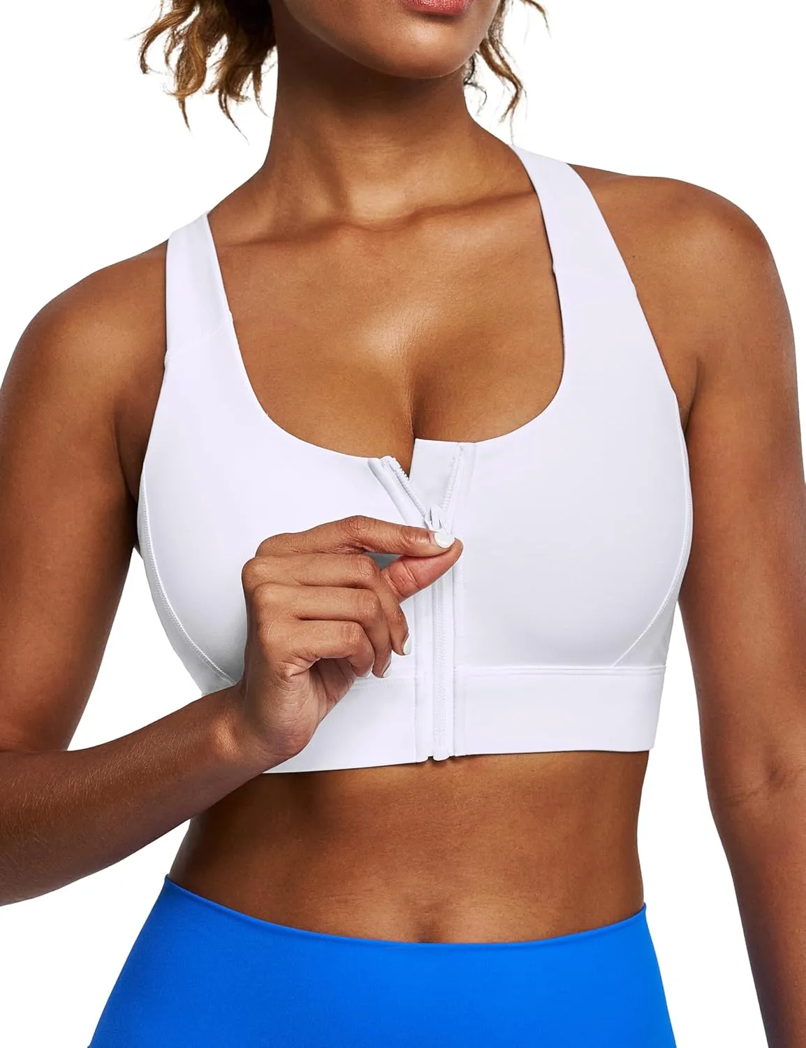 Ewedoos High Impact Sports Bras for Women High Support Zip Front Large Bust Workout Sports Bras with Adjustable Straps