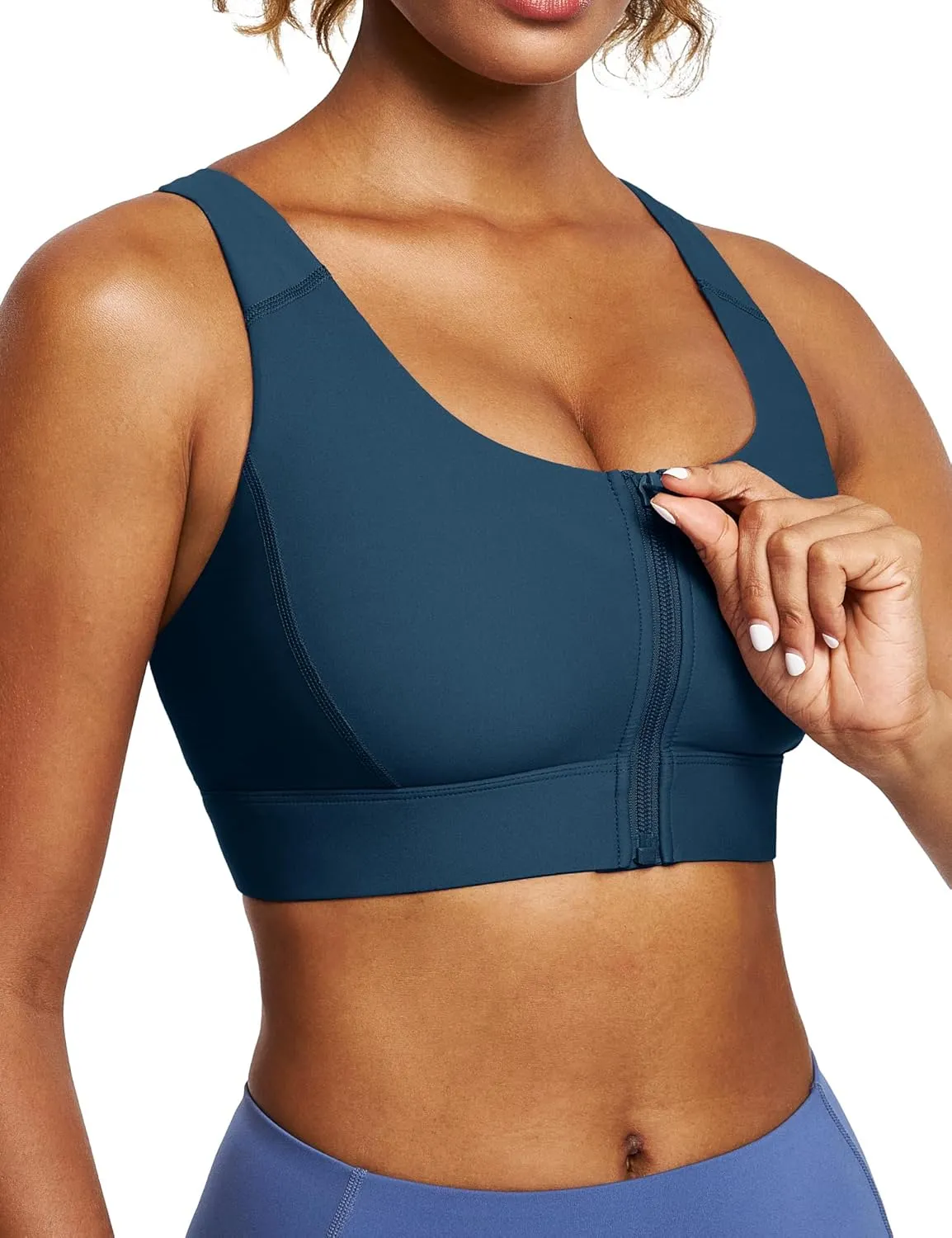 Ewedoos High Impact Sports Bras for Women High Support Zip Front Large Bust Workout Sports Bras with Adjustable Straps