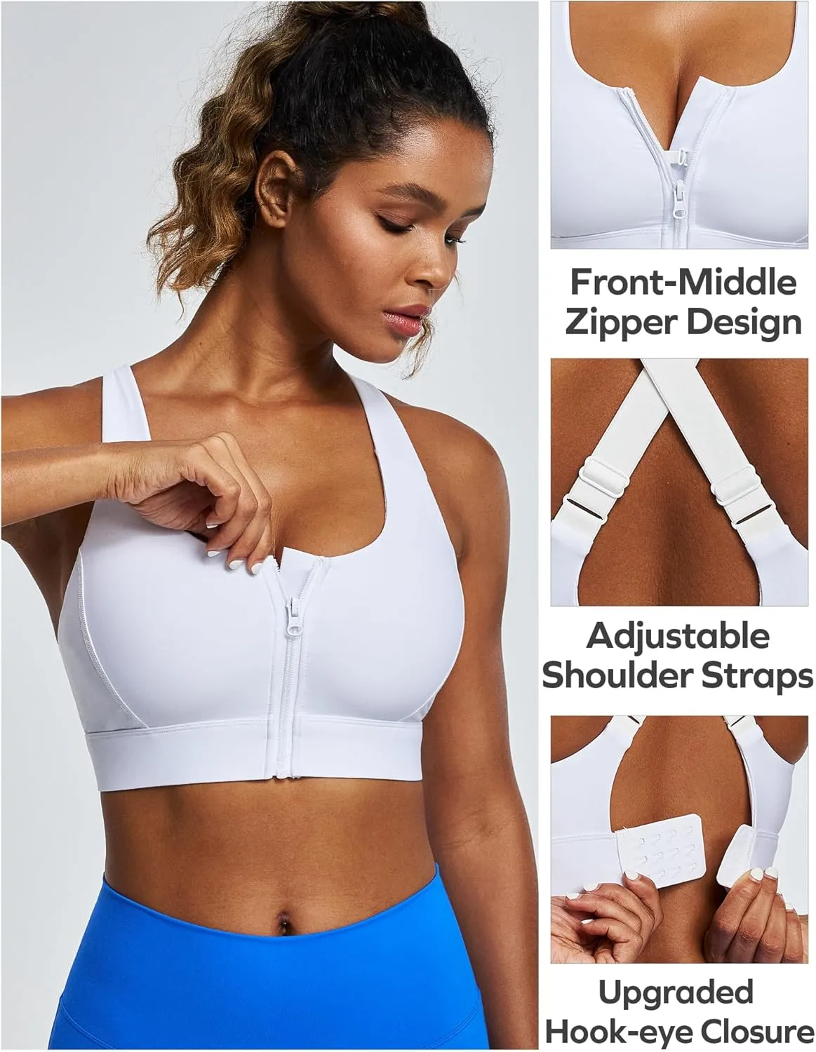 Ewedoos High Impact Sports Bras for Women High Support Zip Front Large Bust Workout Sports Bras with Adjustable Straps