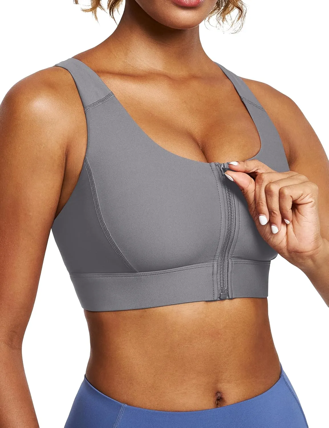 Ewedoos High Impact Sports Bras for Women High Support Zip Front Large Bust Workout Sports Bras with Adjustable Straps
