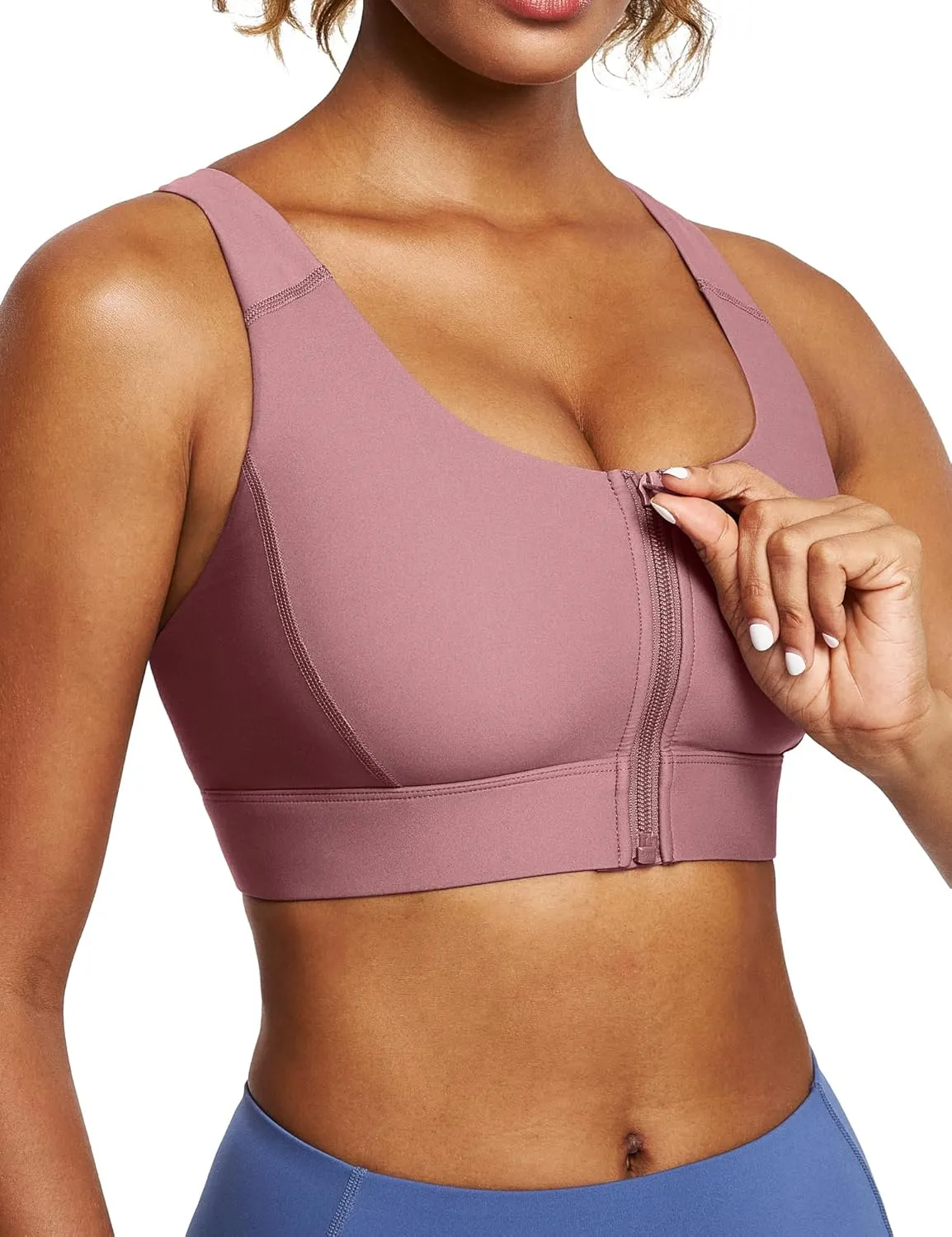 Ewedoos High Impact Sports Bras for Women High Support Zip Front Large Bust Workout Sports Bras with Adjustable Straps