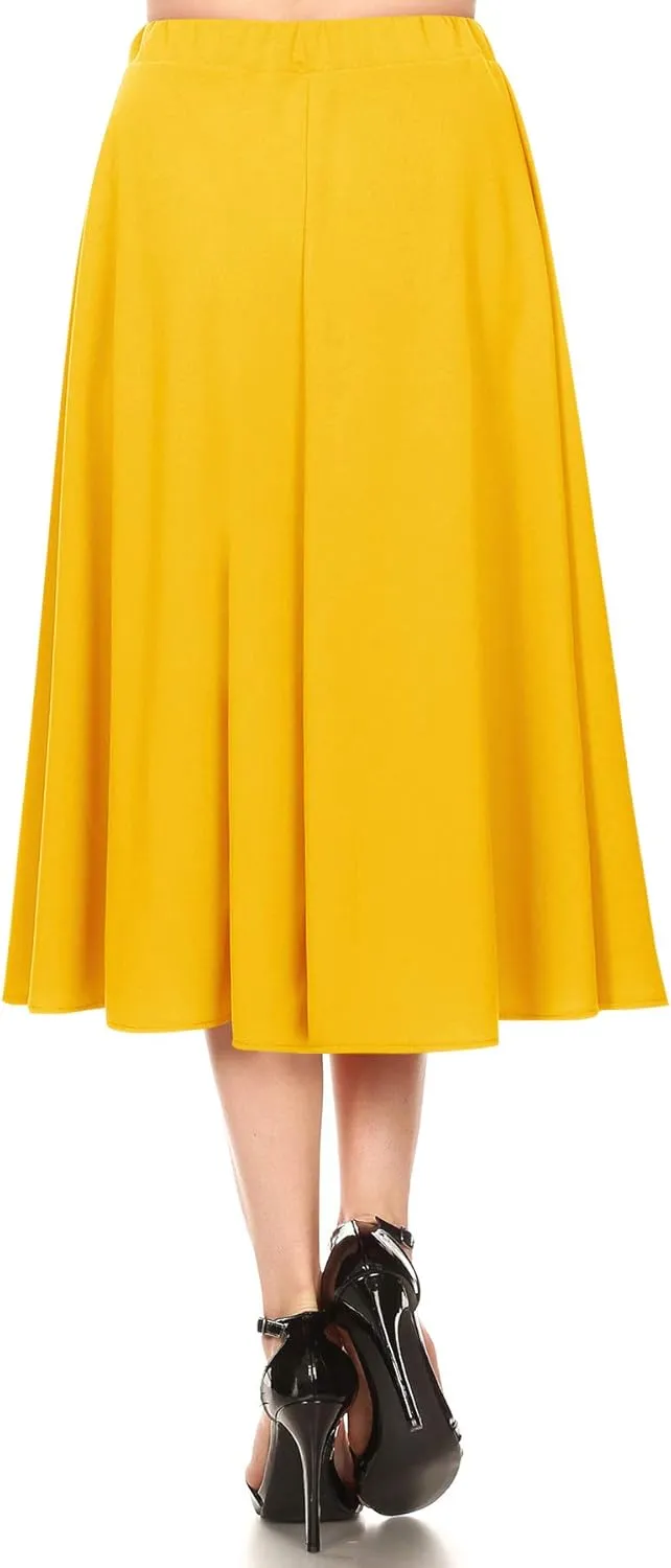 FashionJOA Women's Casual A-Line Pleated High Waist Elastic Band Solid Midi Skirt S-3XL