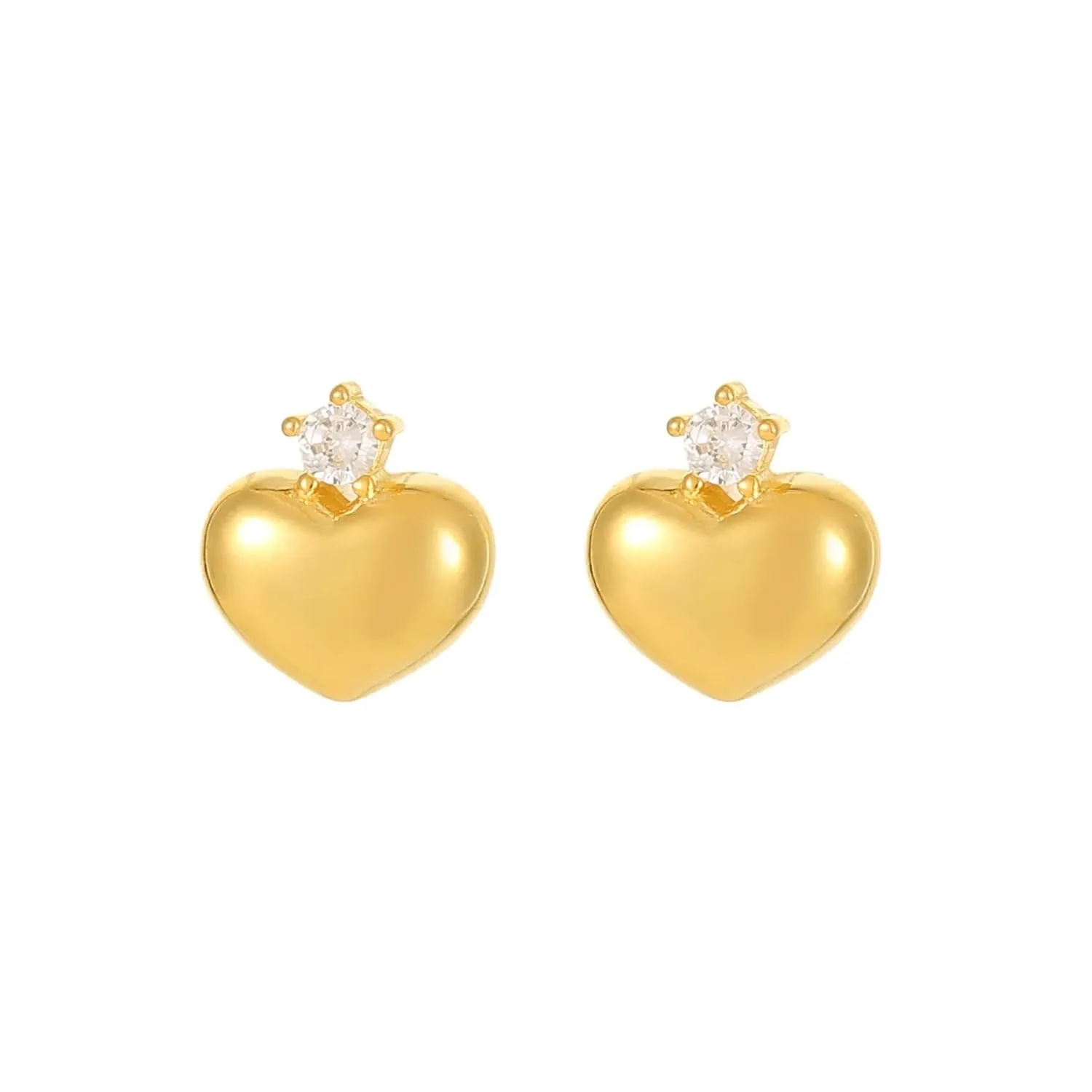 Fine Jewelry: Minimalist 925 Sterling Silver Love Heart Diamond Gold-Plated Stud Earrings for Women - Valentine's Day Special (gold)