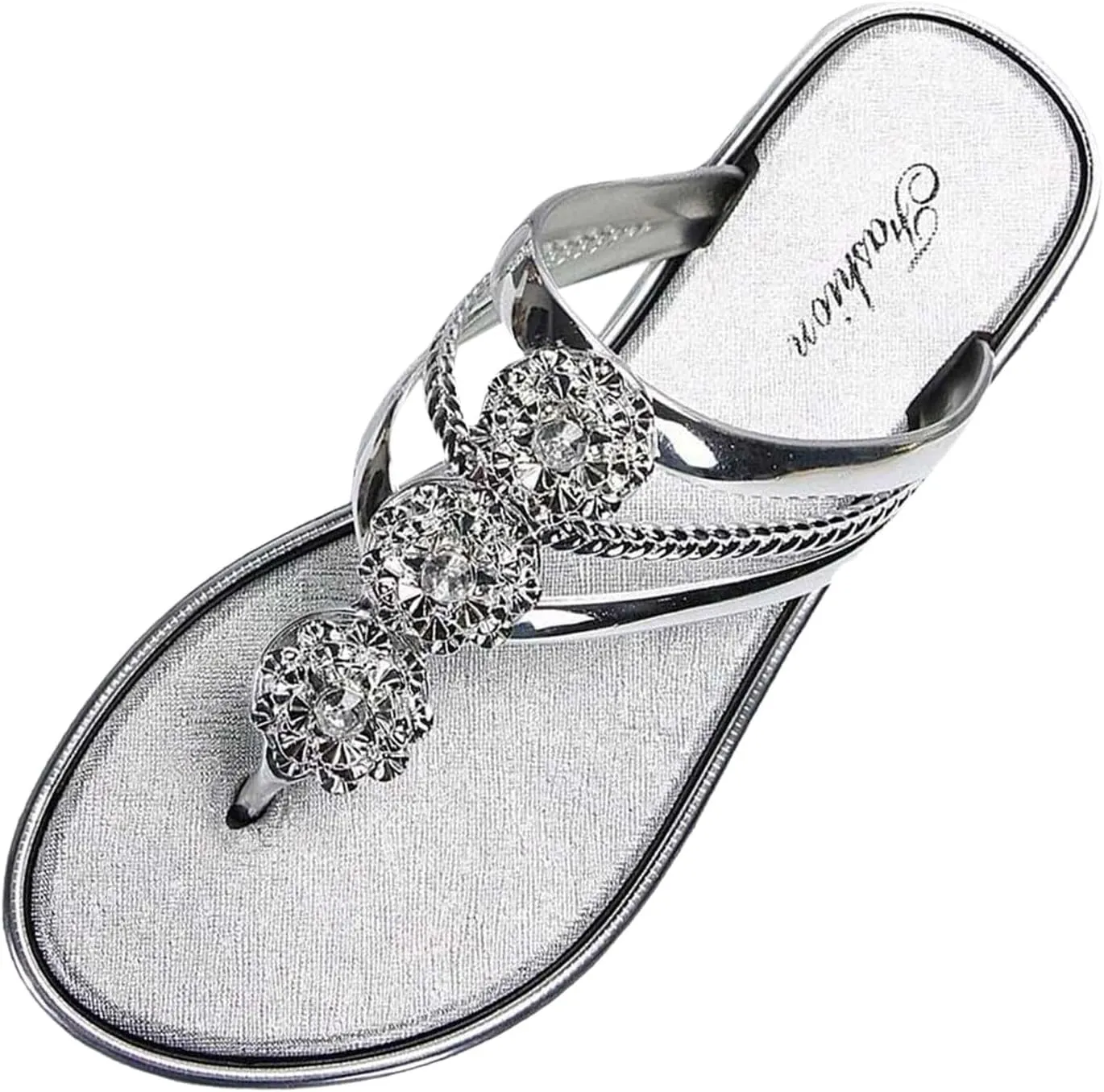 Flip Flops for Women Beach Bohemian Rhinestone Flower Beaded Sandals Open Toe Casual 2025 Summer Vacation Shoes