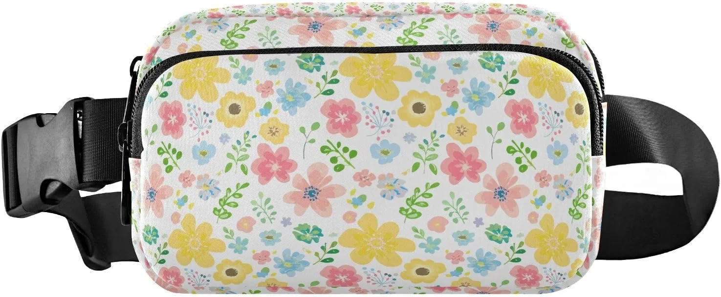 Floral Blossom Foliage White Fanny Packs for Women Crossbody Bags Everywhere Belt Bag with Adjustable Strap Fashion Waist Pack for Shopping Travel Running