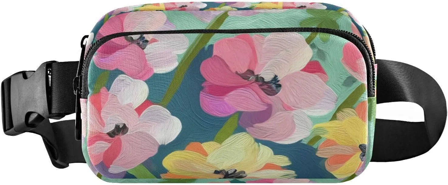 Floral Blossom Teal Fanny Packs for Women Girl Crossbody Bags Everywhere Belt Bag with Adjustable Strap Fashion Waist Pack for Running Daily Travel