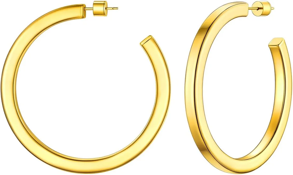 FOCALOOK Hoop Earrings for Women, Lightweight Silver/Black/Gold Plated Chunky Open Hoop Earrings(30, 40, 60, 80mm)