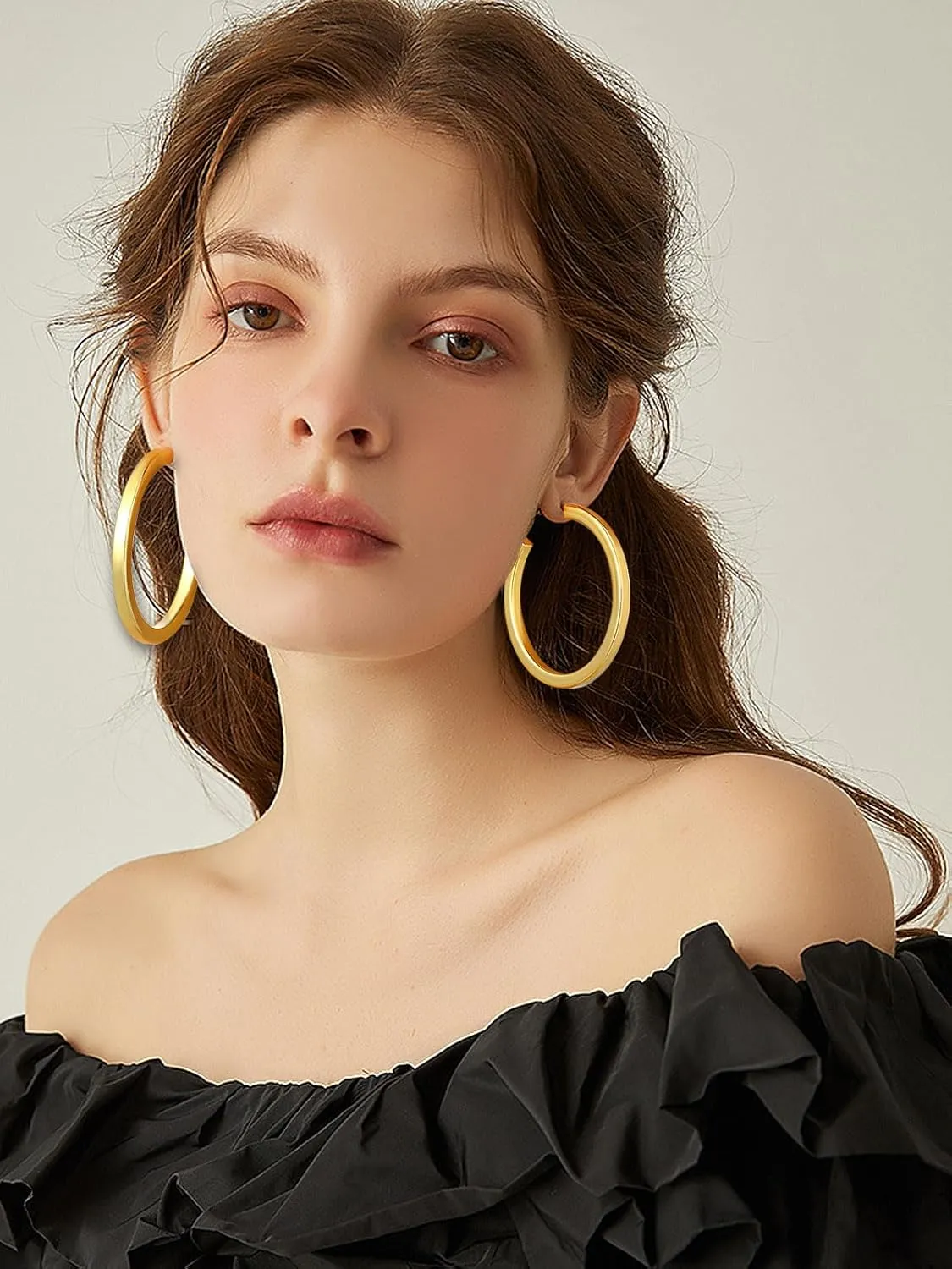 FOCALOOK Hoop Earrings for Women, Lightweight Silver/Black/Gold Plated Chunky Open Hoop Earrings(30, 40, 60, 80mm)