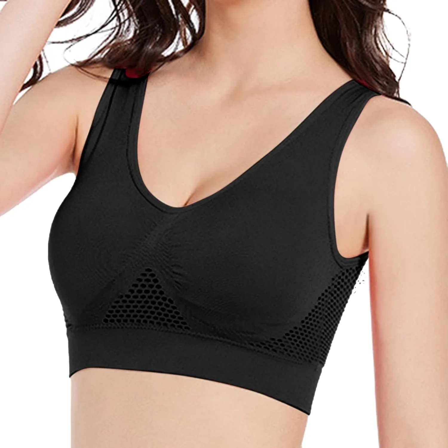 Franterd Plus Size Sports Bras for Women Large Bust Seamless Wireless Workout Comfortable Yoga Mesh Bras Ladies Everyday Bra