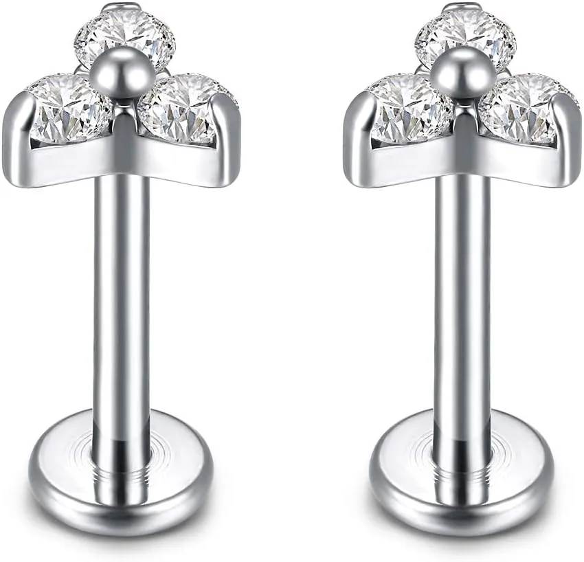 G23 Titanium Labret Studs 16G Lip Studs Earring Piercing Internally Threaded CZ Top Labret Monroe Helix Cartilage Tragus Piercing Studs