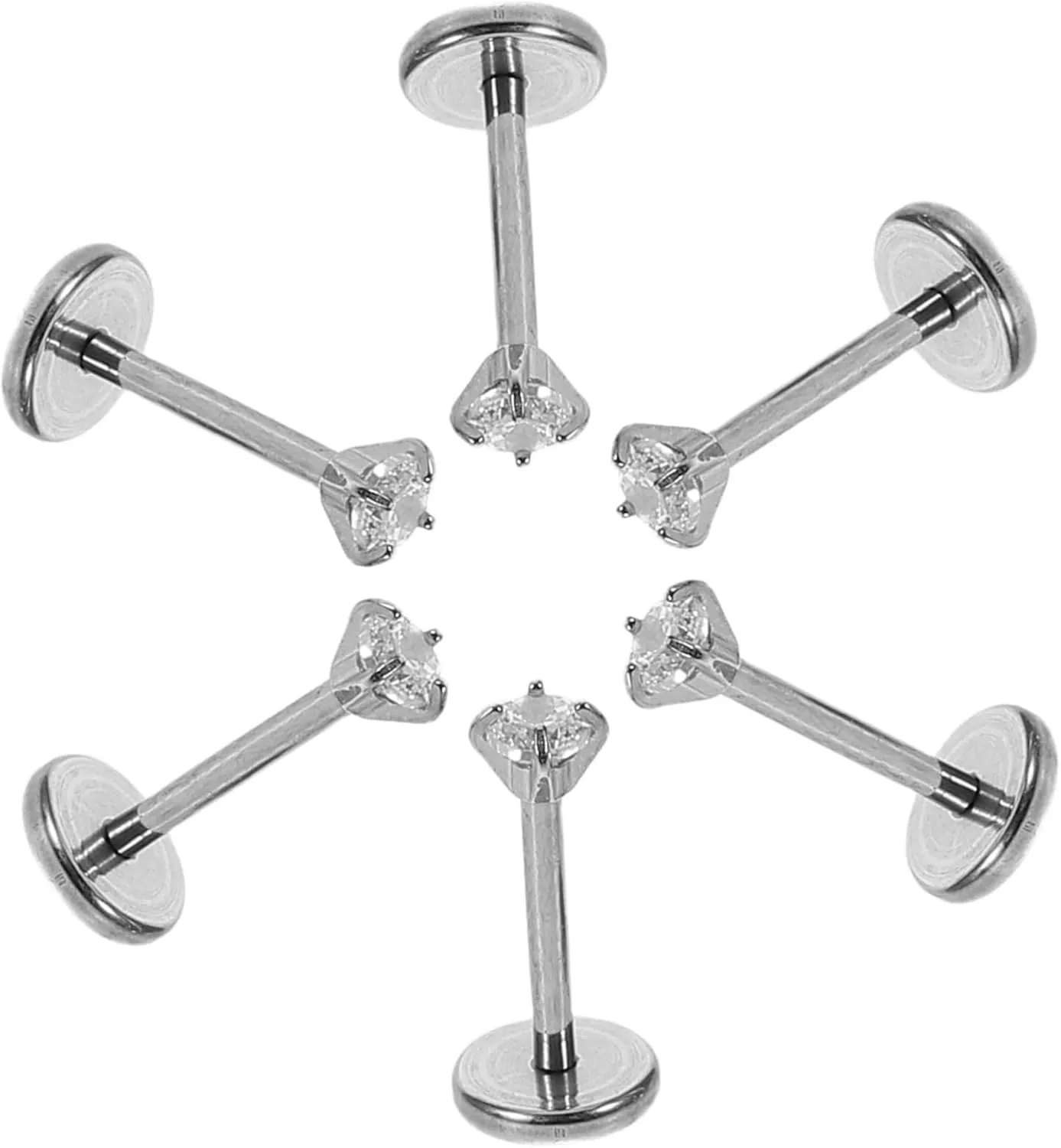 Gatuida 6pcs Stainless Steel Zircon Piercing Jewelry Studs for Nose Lip Compact Design Labret Rings with Flat Back for Men Women for Casual Formal Occasions