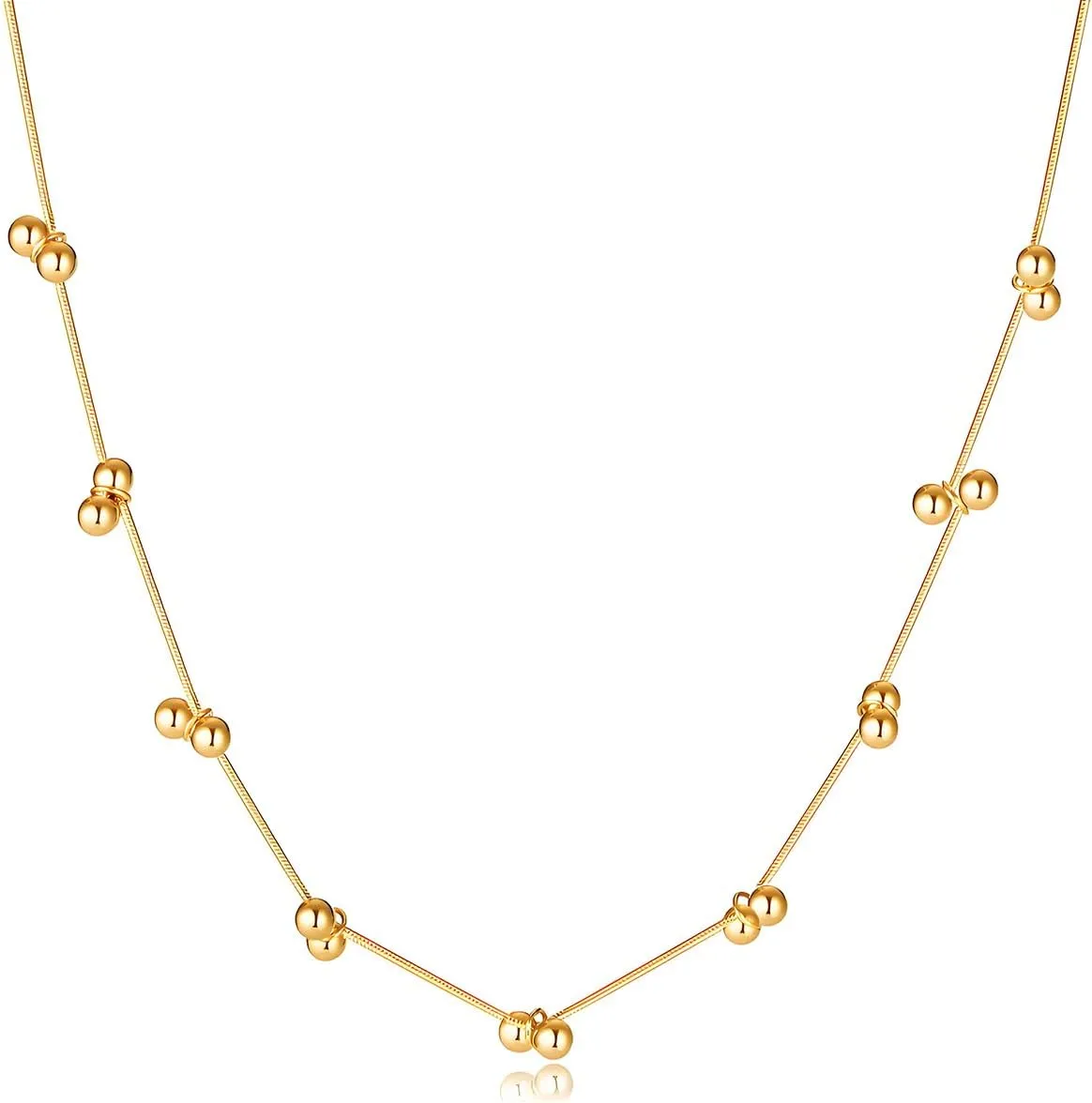 Geometric Necklace with Gold Ball 18K Gold Plated- Titanium Steel Snake Chain, Adjustable 16.9   2.6 Extender, Unique Minimalist Jewelry for Women